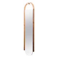 Halo Mirror in Curly Maple and Walnut, Wall Hanging Full Length Mirror