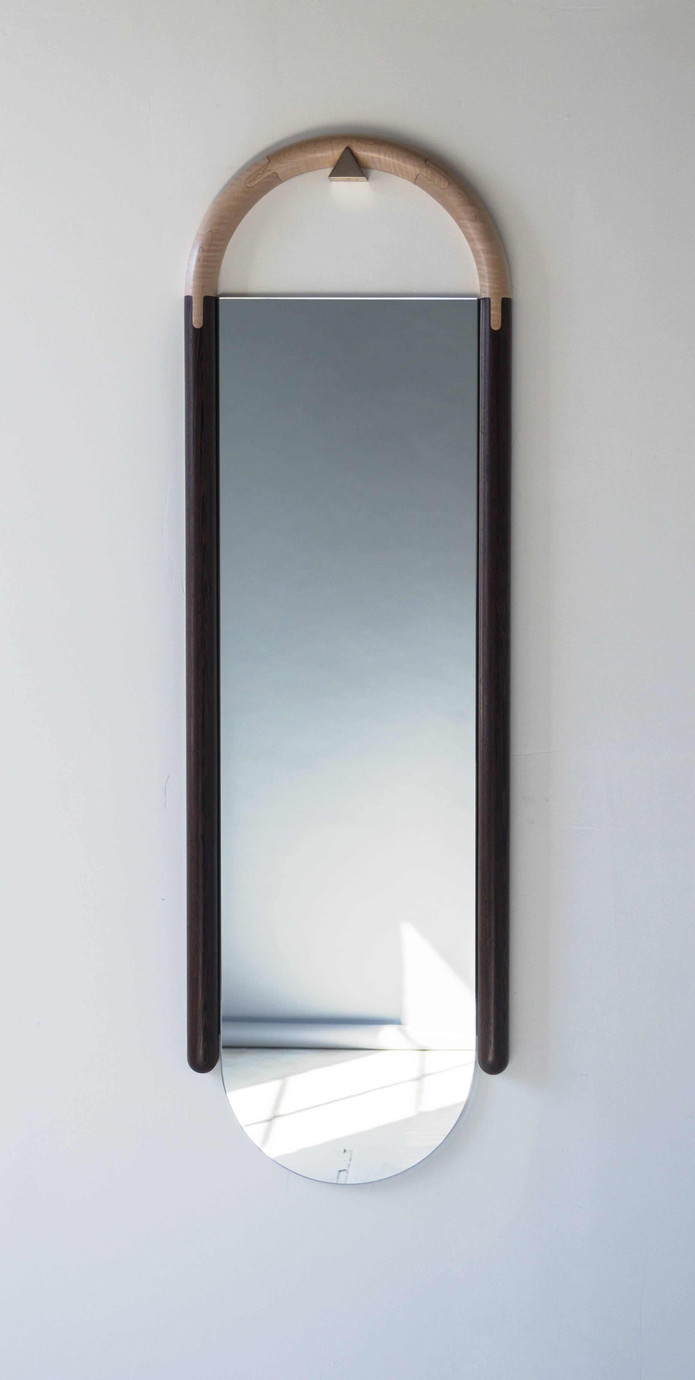 Halo Mirror in Padouk and Curly Maple, Wall Hanging Full Length Mirror 10