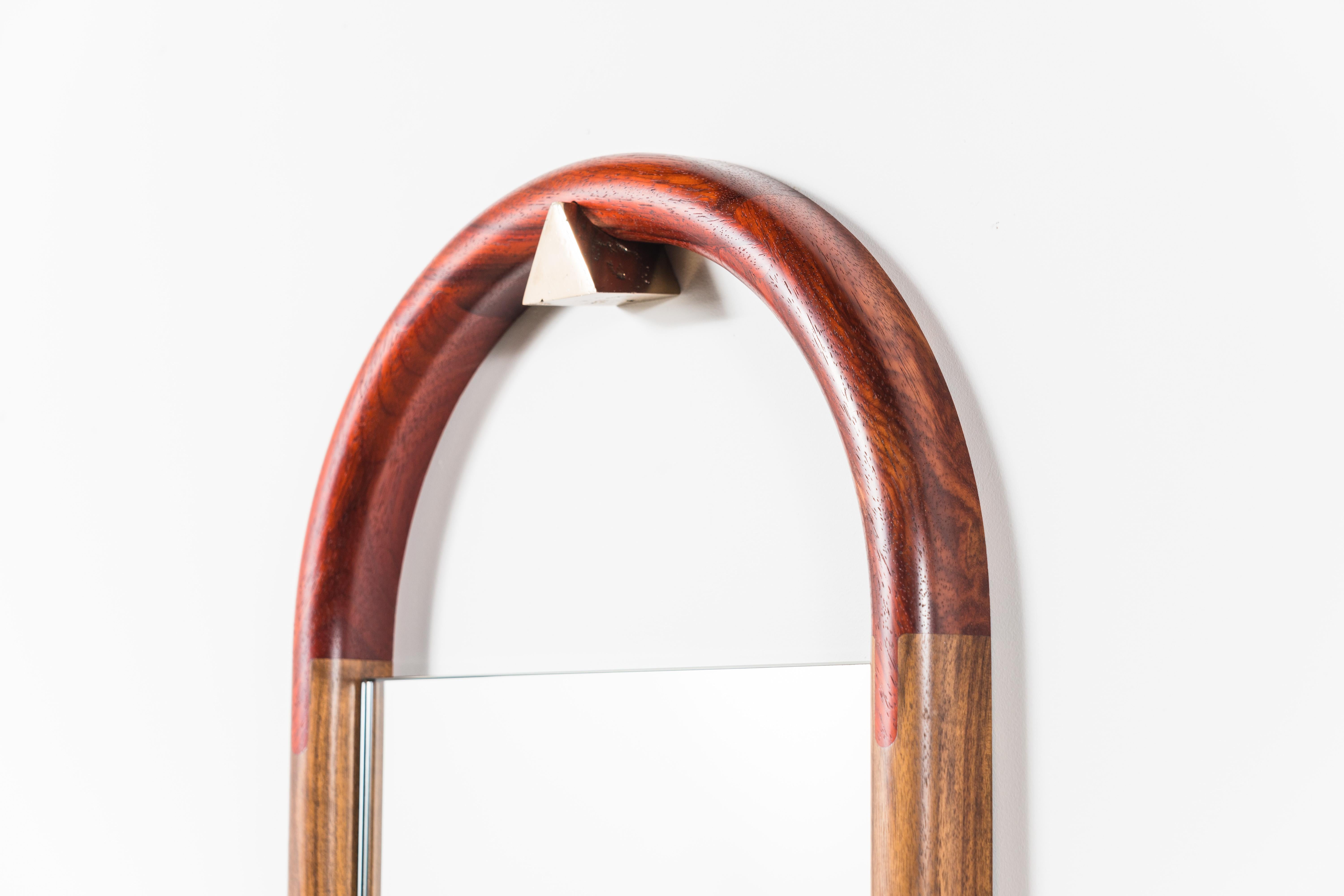 Halo Mirror in Padouk and Curly Maple, Wall Hanging Full Length Mirror 11