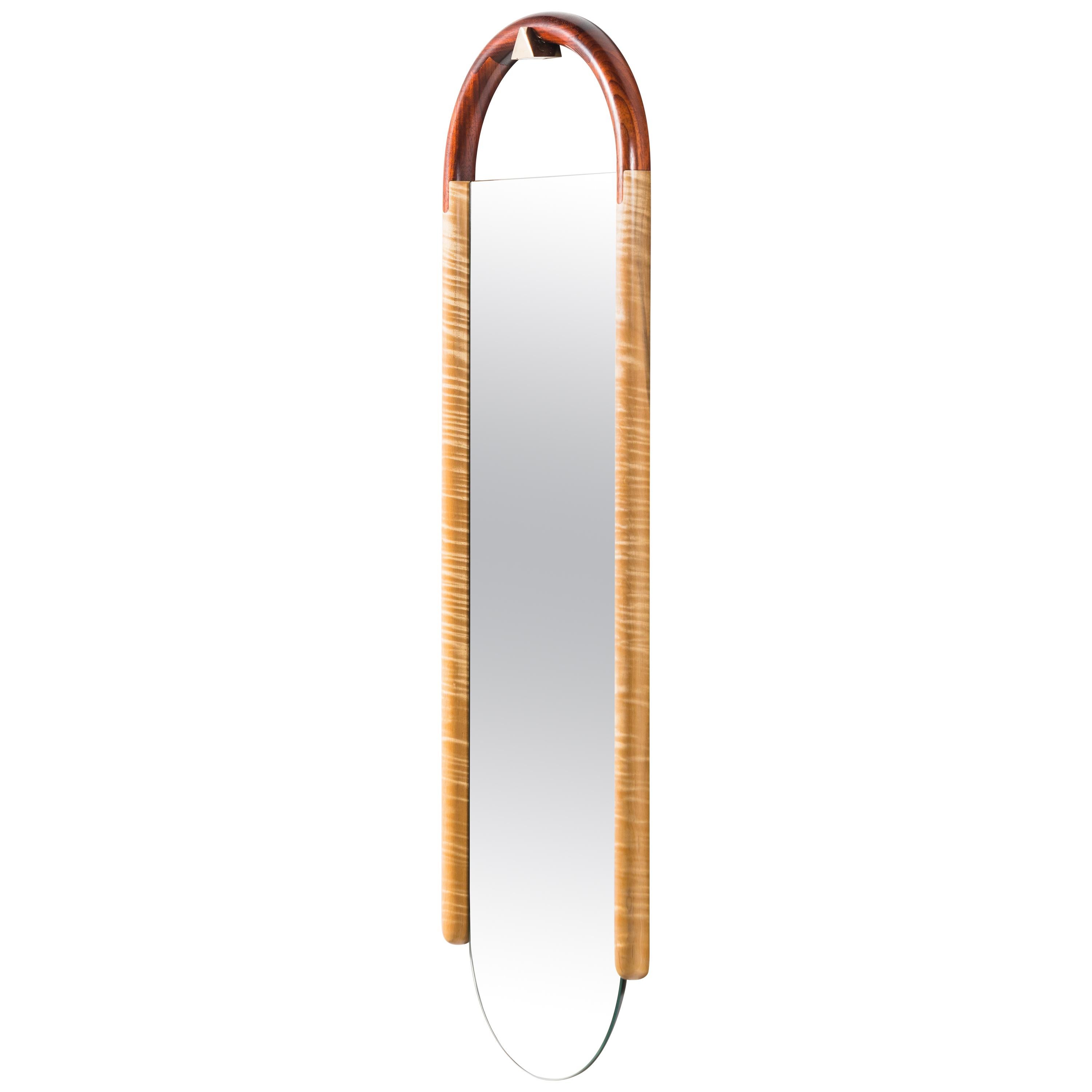 Halo Mirror in Padouk and Curly Maple, Wall Hanging Full Length Mirror