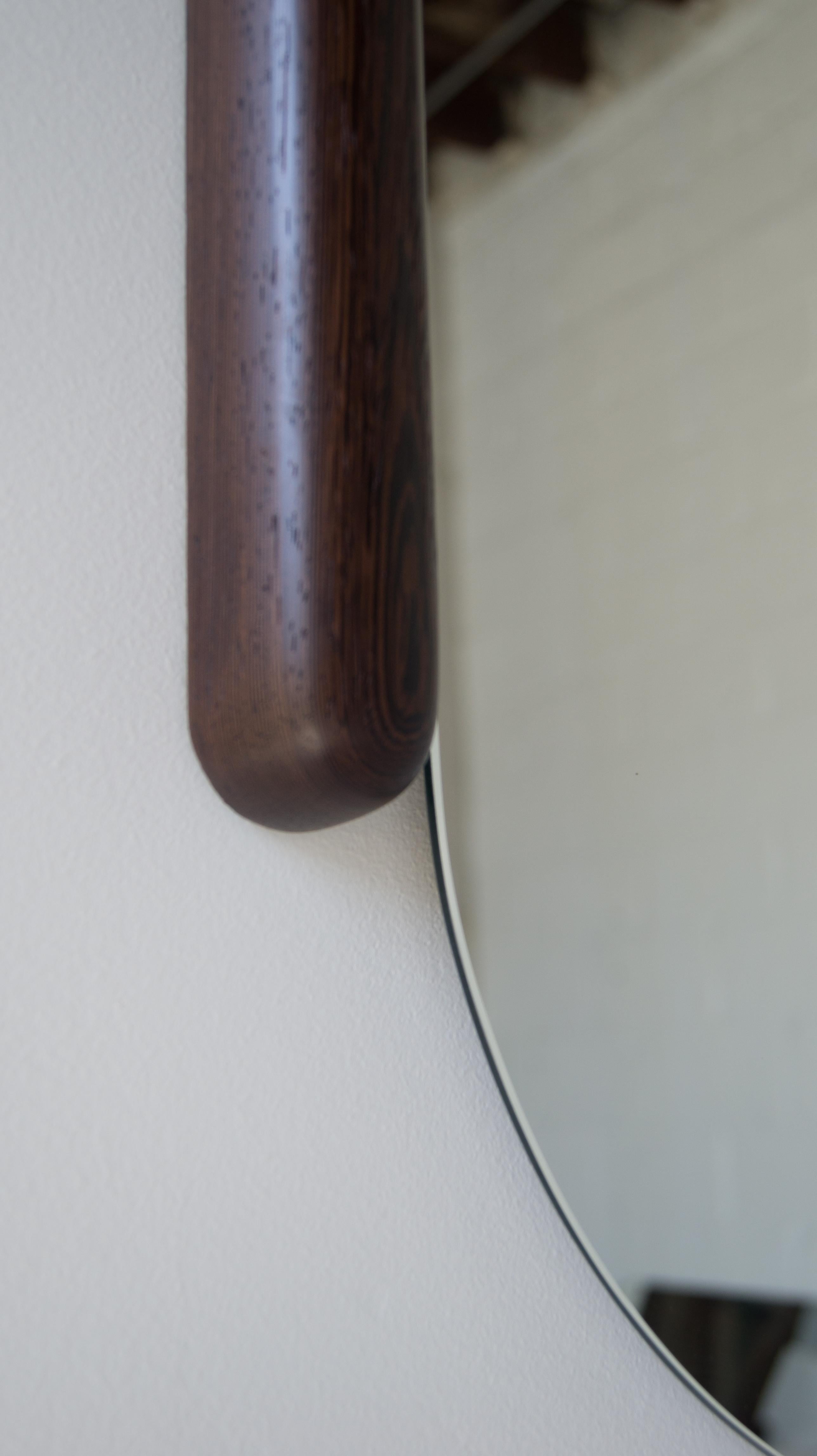 Halo Mirror in Wenge and Curly Maple, Wall Hanging Full Length Mirror For Sale 5