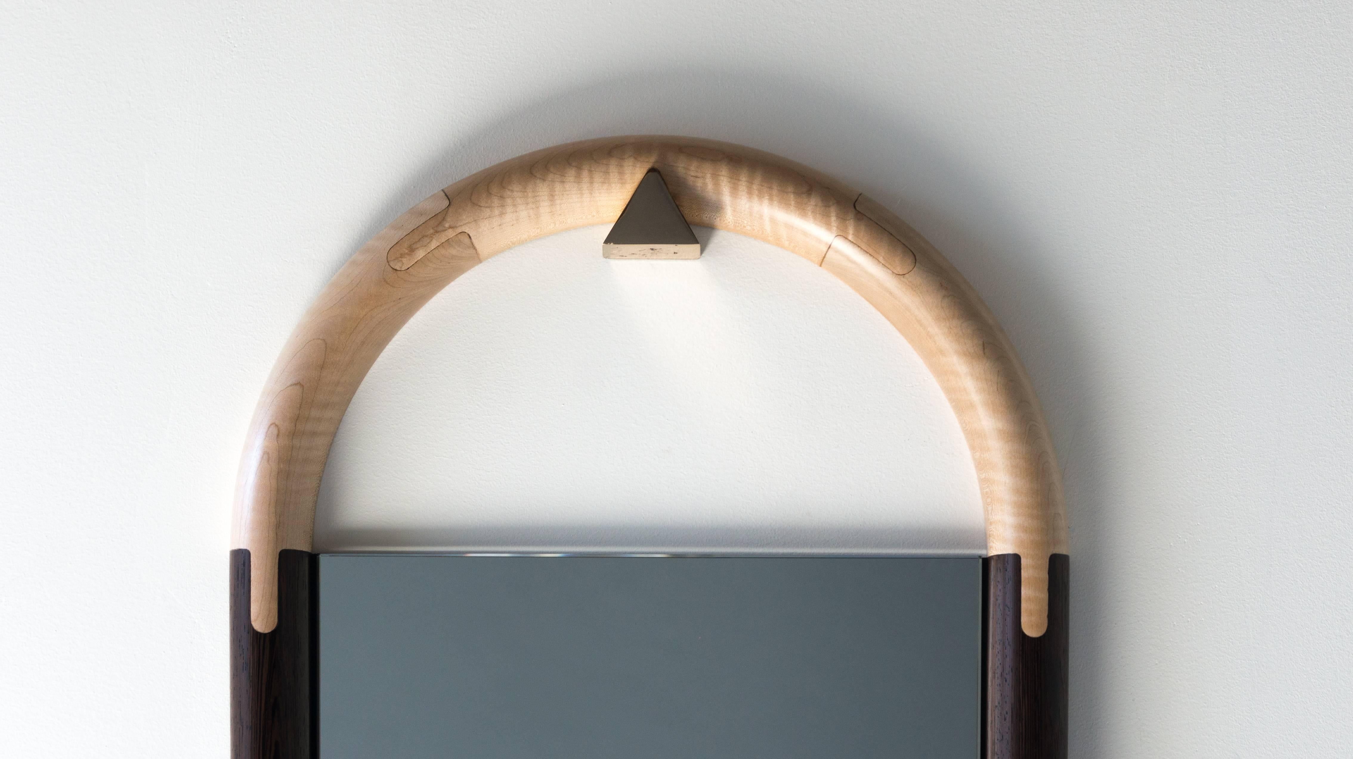 Halo Mirror in Wenge and Curly Maple, Wall Hanging Full Length Mirror For Sale 8