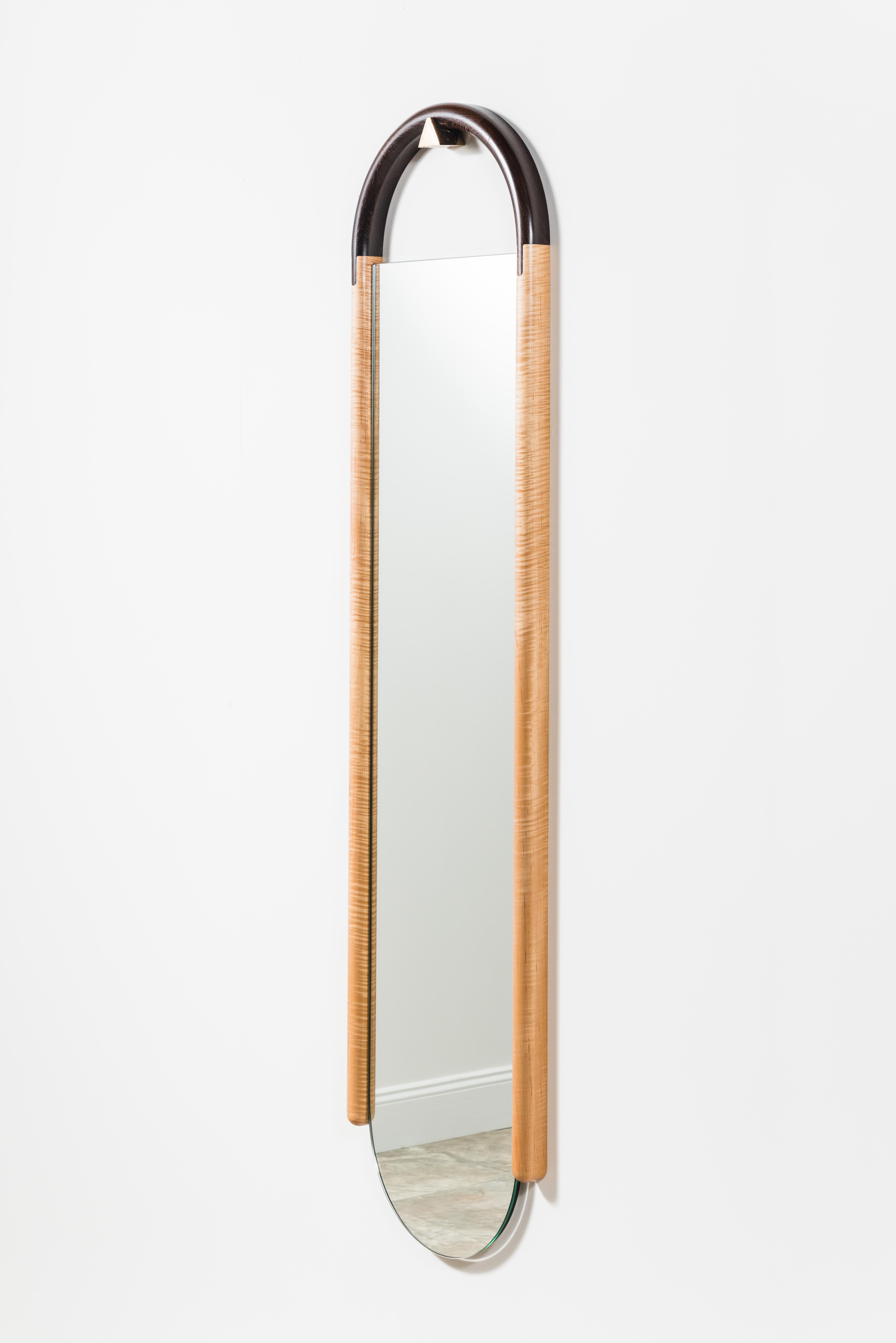 American Halo Mirror in Wenge and Curly Maple, Wall Hanging Full Length Mirror For Sale