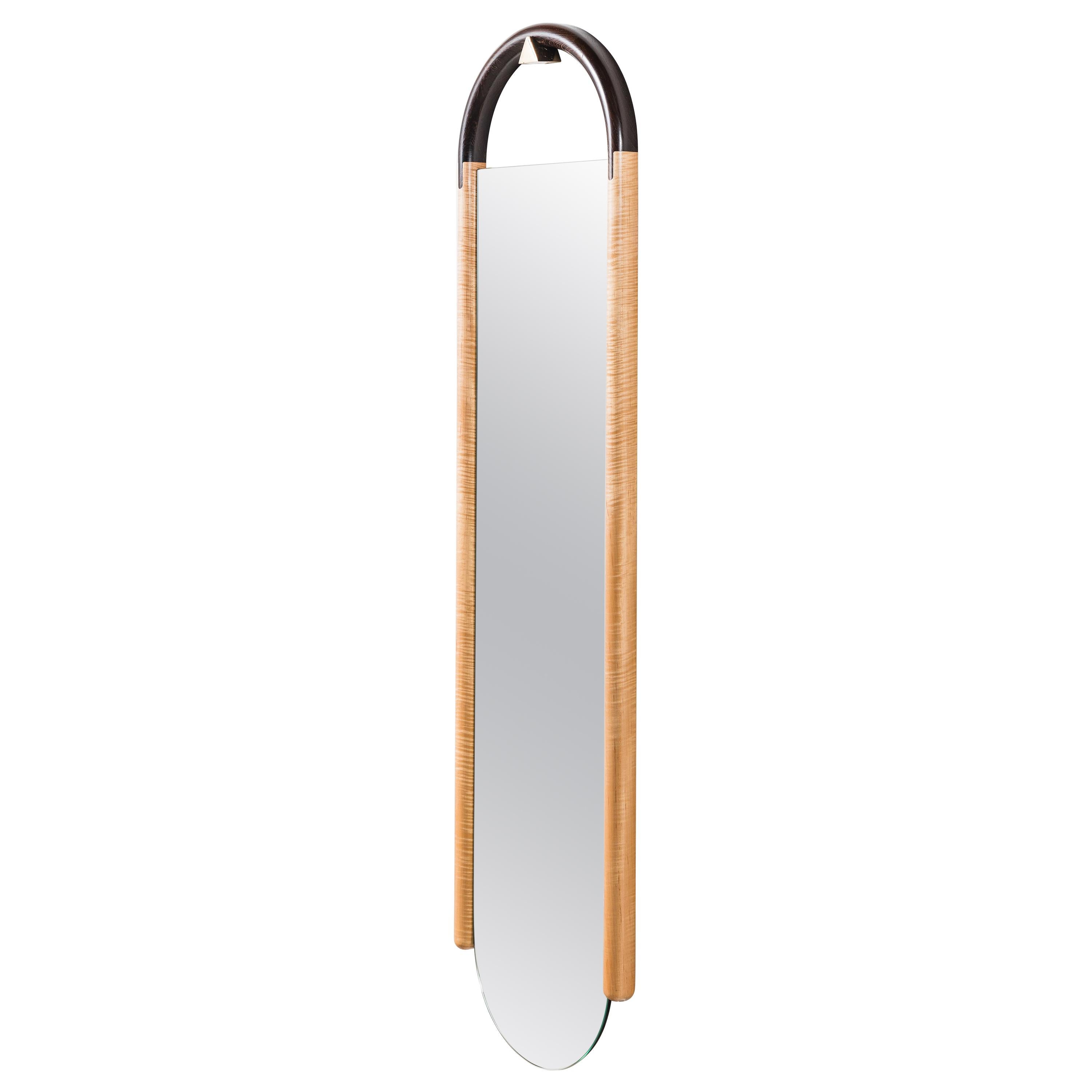 Halo Mirror in Wenge and Curly Maple, Wall Hanging Full Length Mirror For Sale