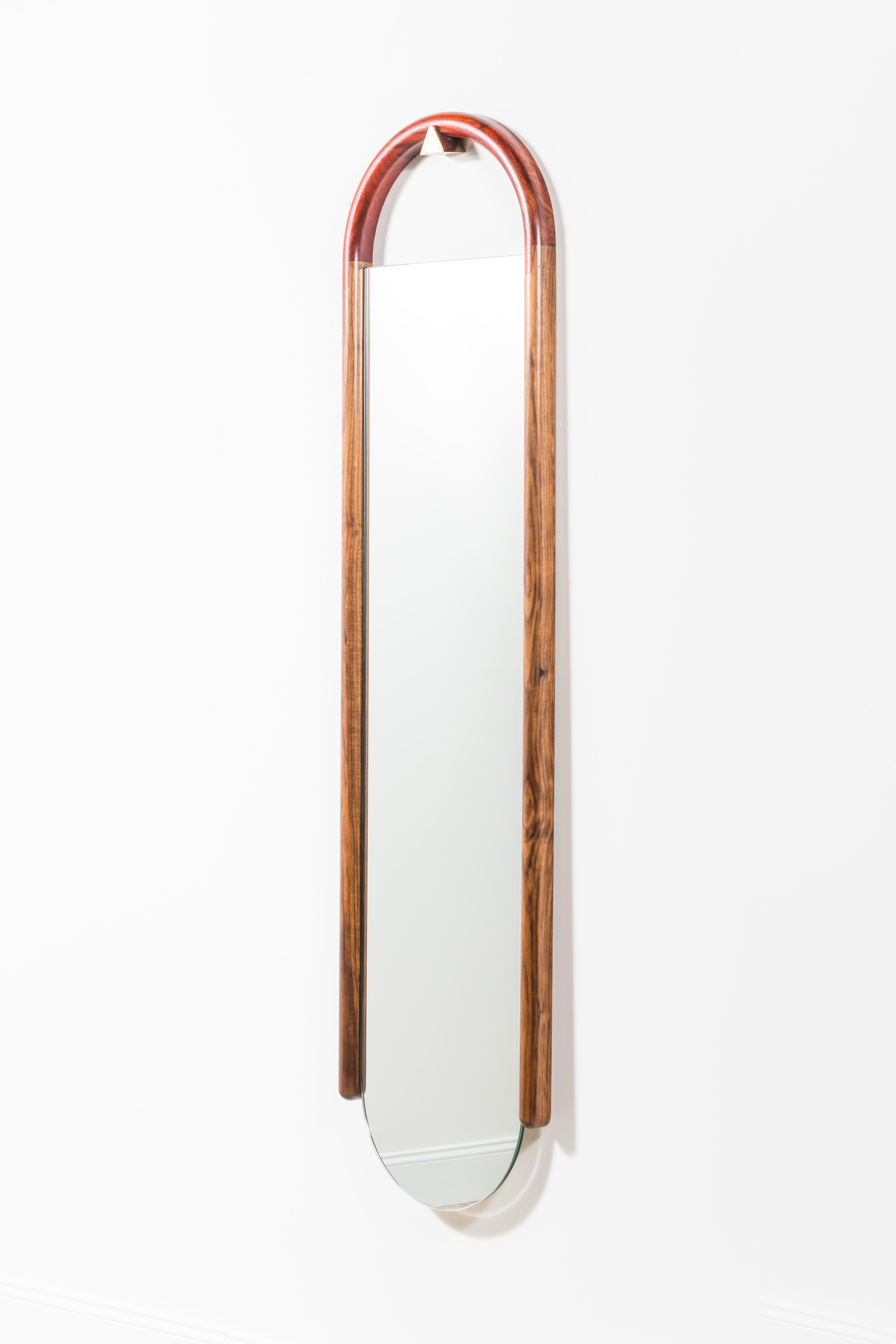 Polished Halo Mirror Wall Mounted Birnam Wood Studio in Cherry and Curly Maple For Sale