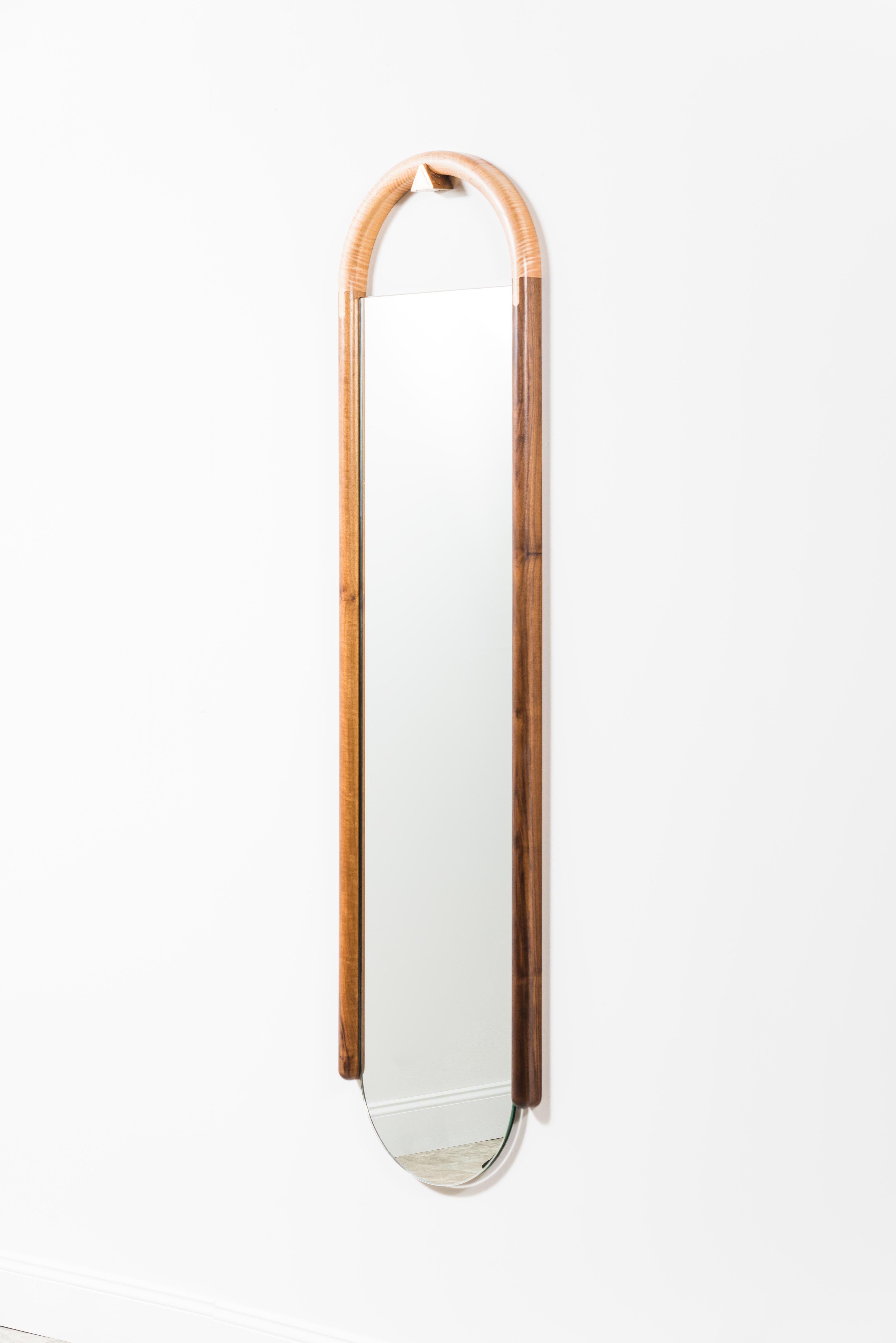 Halo Mirror Wall Mounted Birnam Wood Studio in Cherry and Curly Maple For Sale 2