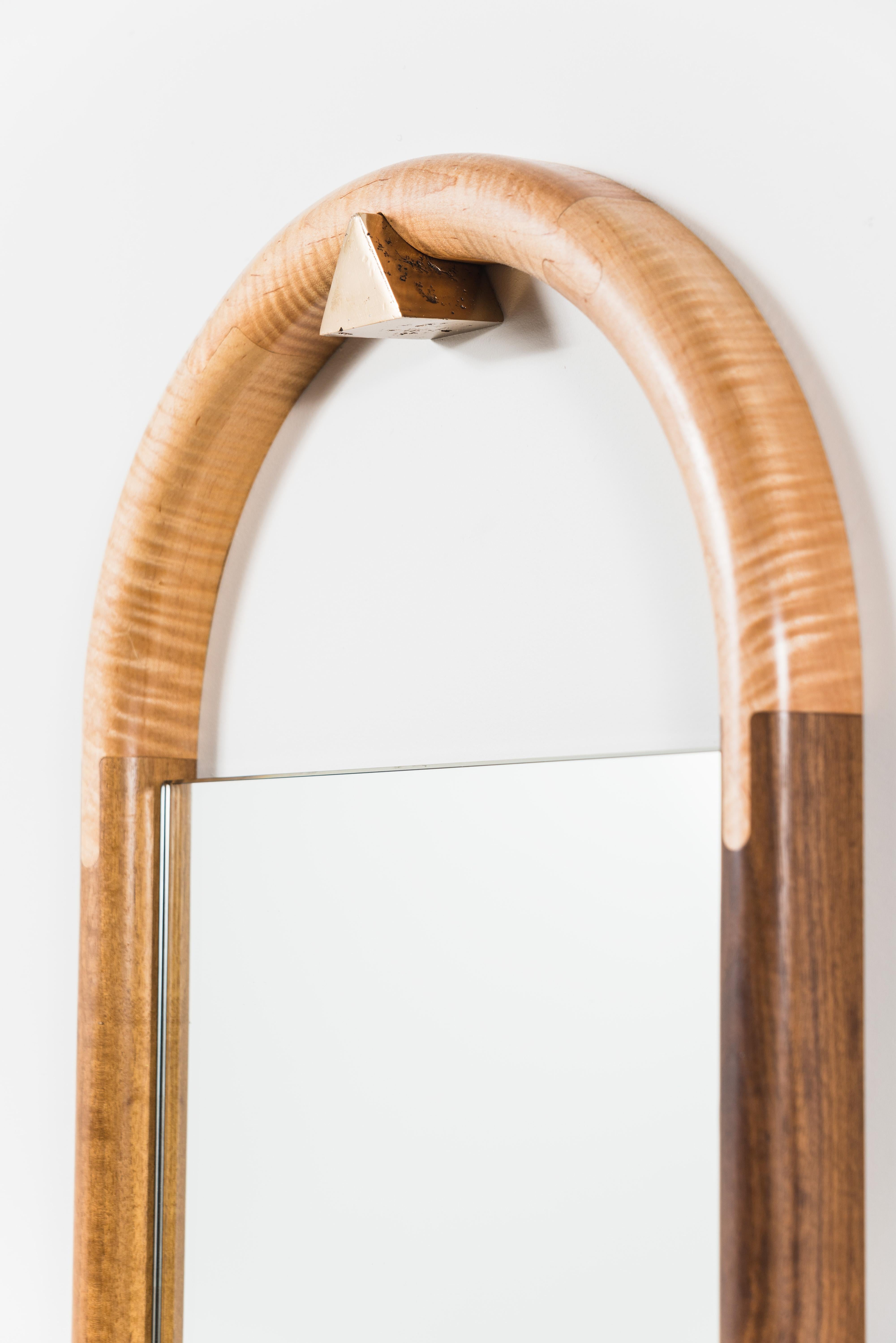Bronze Halo Mirror Wall Mounted Birnam Wood Studio in Cherry and Curly Maple For Sale