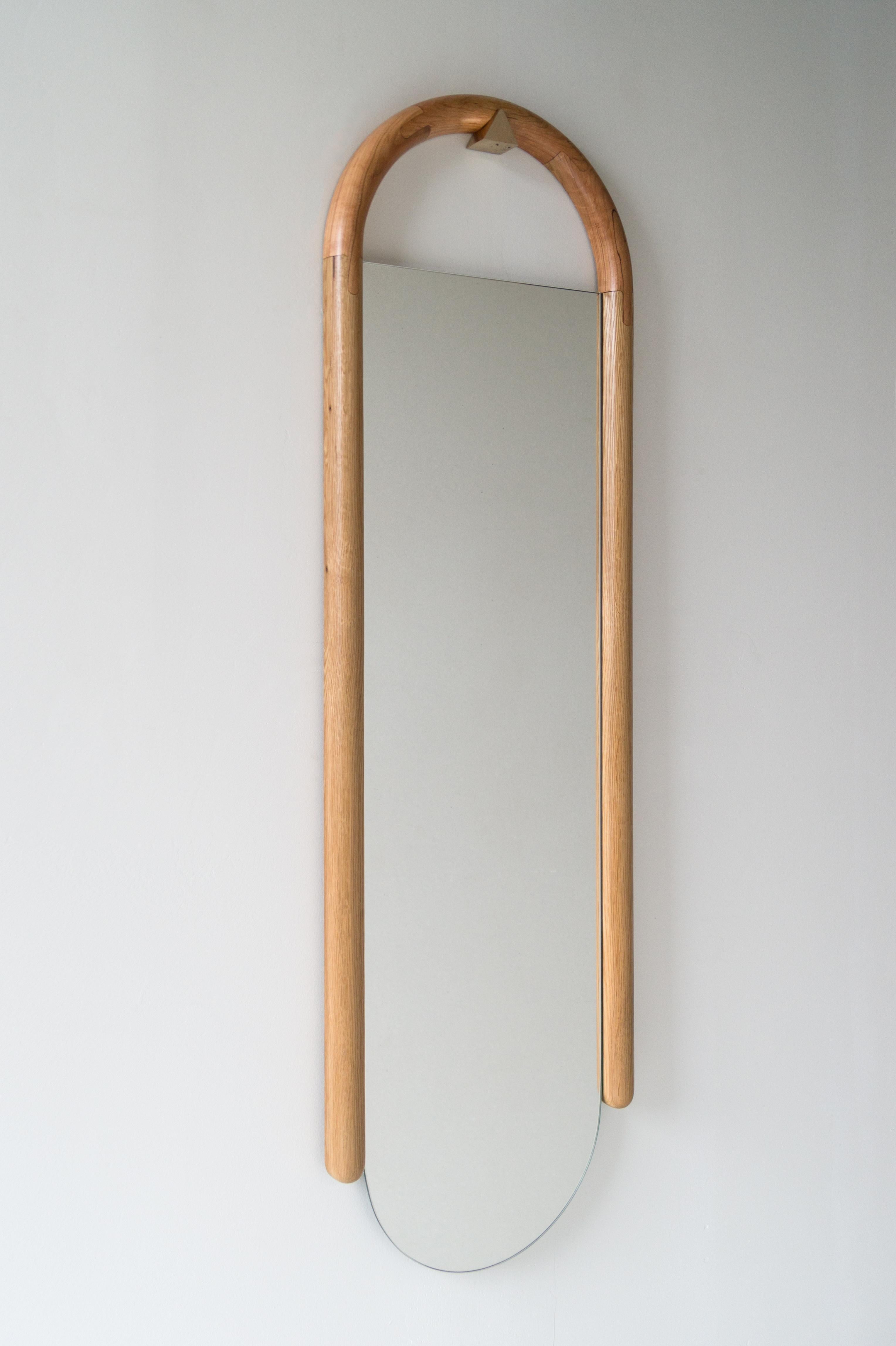 Halo Mirror Wall Mounted Birnam Wood Studio in Figured Walnut and Curly Maple In New Condition For Sale In Ridgewood, NY