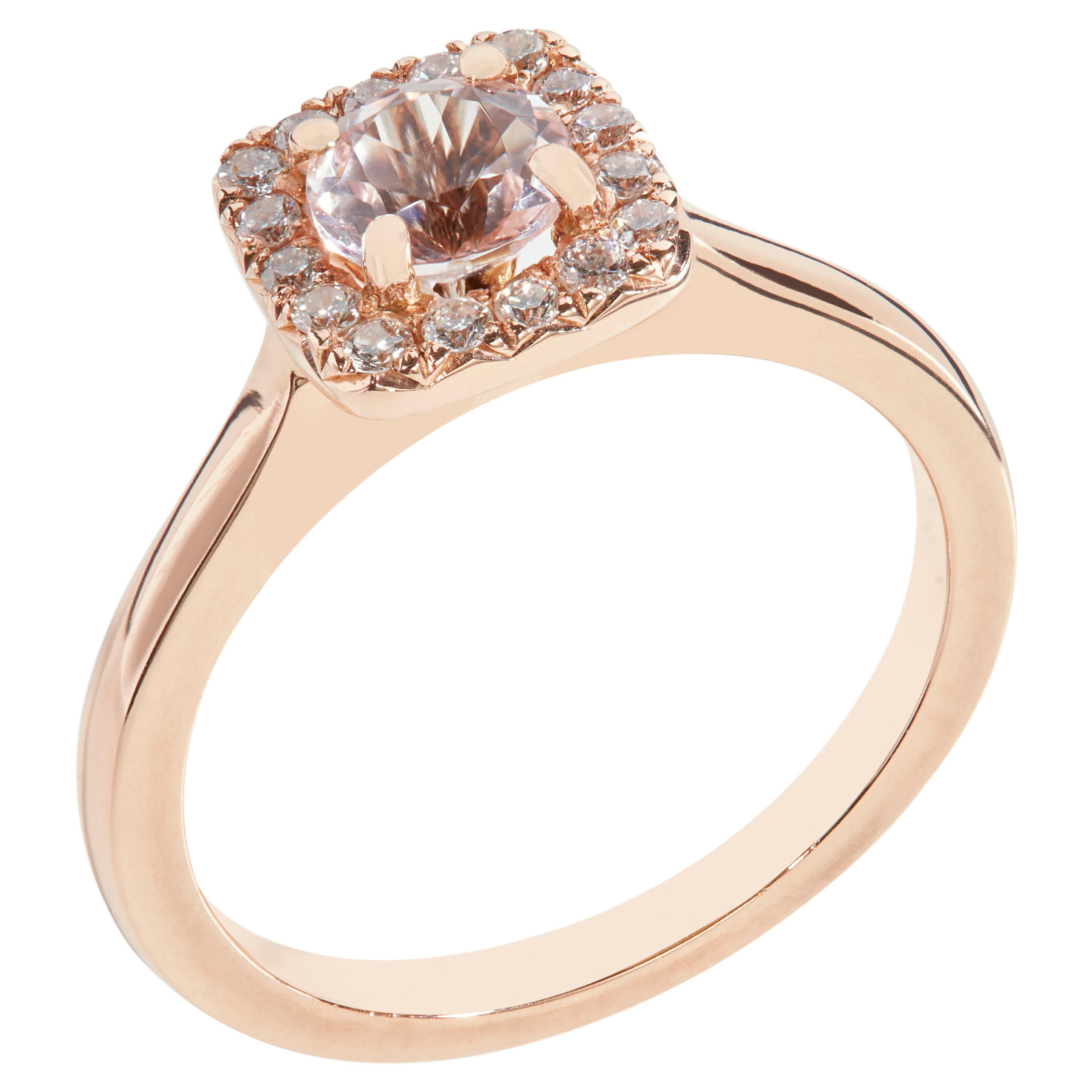 8K Rose Gold Morganite Diamond Halo Engagement Ring G/H VS/SI Quality