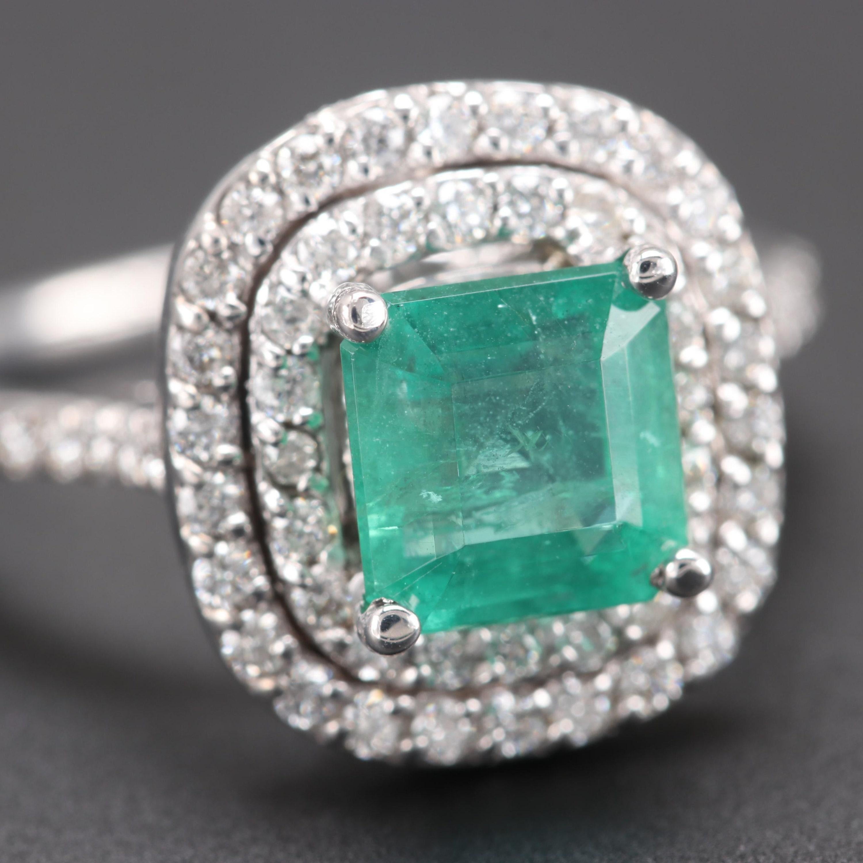 For Sale:  Art Deco Natural Emerald Diamond Engagement Ring Set in 18K Gold, Cocktail Ring 6