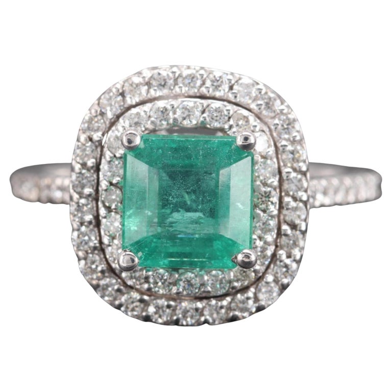 Customizable Halo Natural Emerald Engagement Ring, Antique Emerald