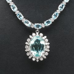 Collier de mariée aigue-marine diamants taille ovale, Vintage