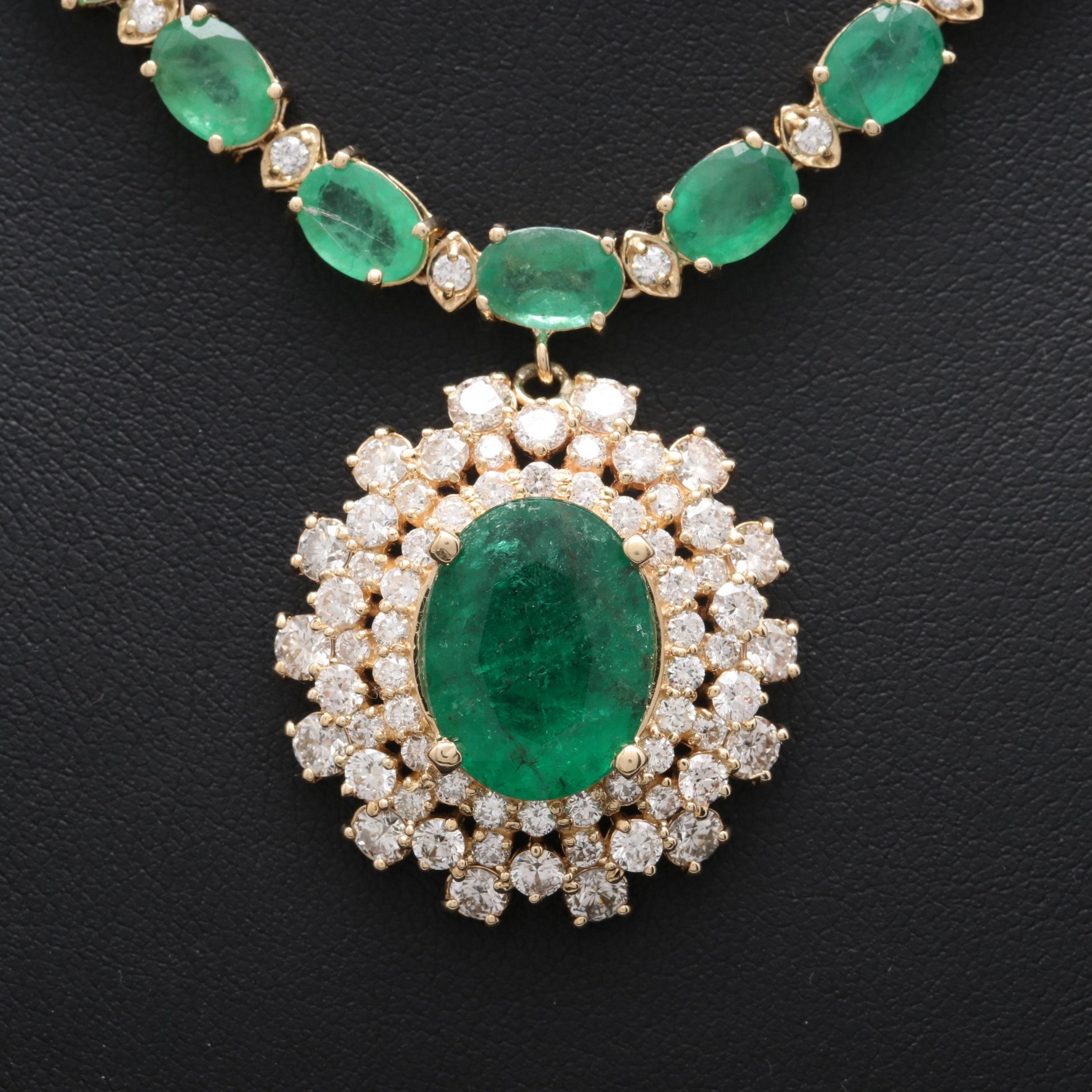 Halo Oval Cut Emerald Diamonds Pendant Necklace, Unique Natural Emerald Diamond Necklace,  Vintage Diamond Necklace For Her
 
 Item Description
 → Handmade, Made to order
 → Material: SOLID 18K/18K GOLD
 
 Stone Details
 
 → Primary Stone(s) Type: