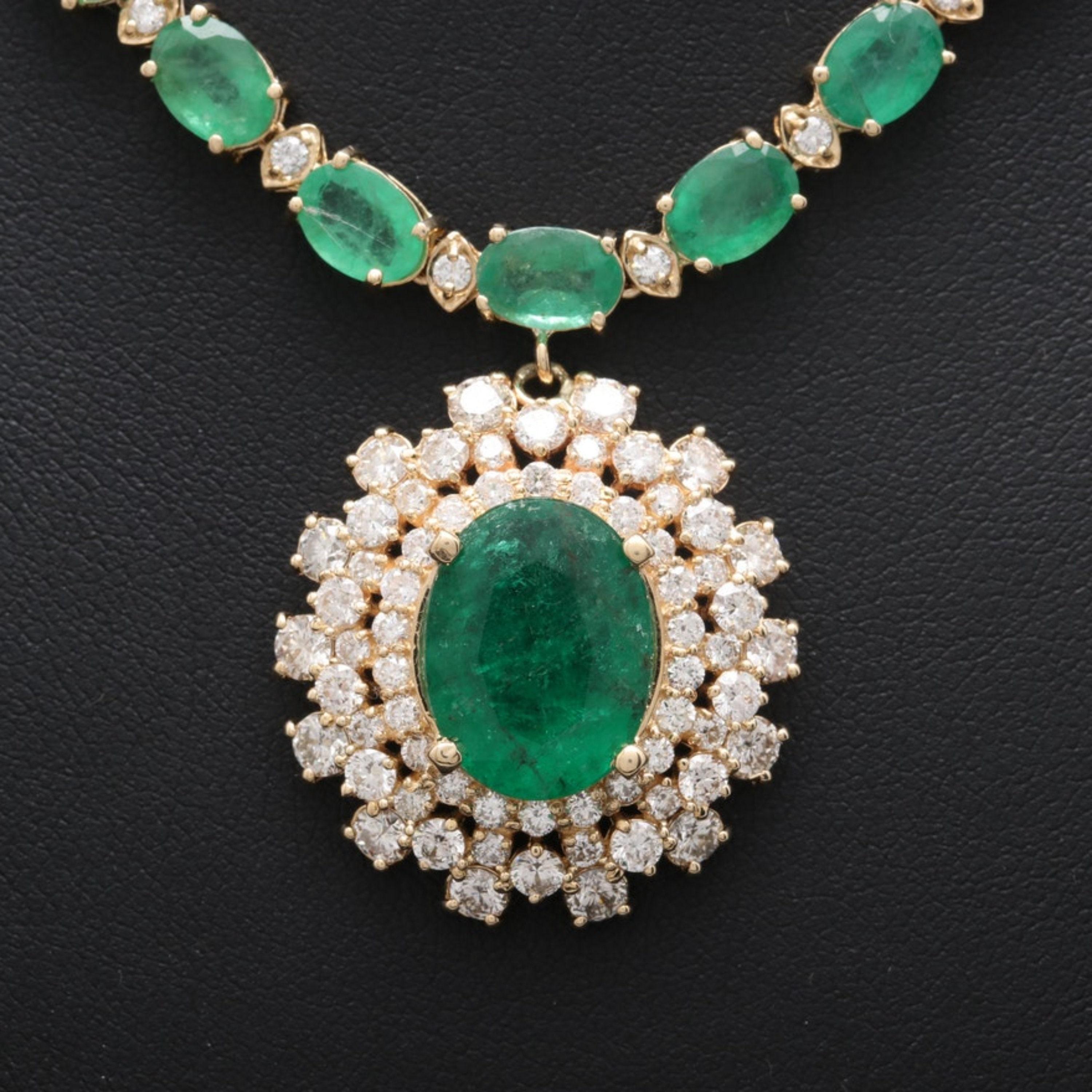 Women's Halo Oval Cut Emerald Diamonds Pendant Necklace, Natural Emerald  For Sale