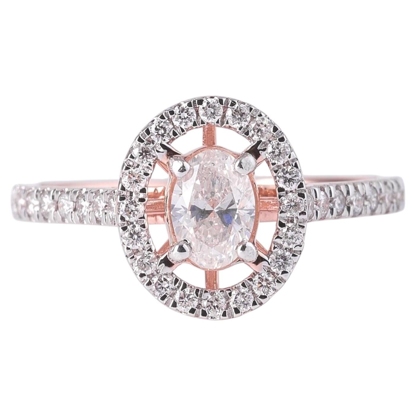 Halo Oval Natural Diamond Solitaire Ring in 14K Solid Gold (Certified)