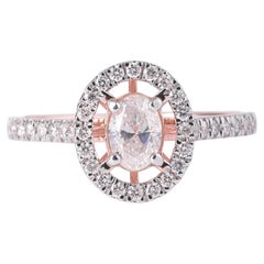 Halo Oval Natural Diamond Solitaire Ring in 14K Solid Gold (Certified)