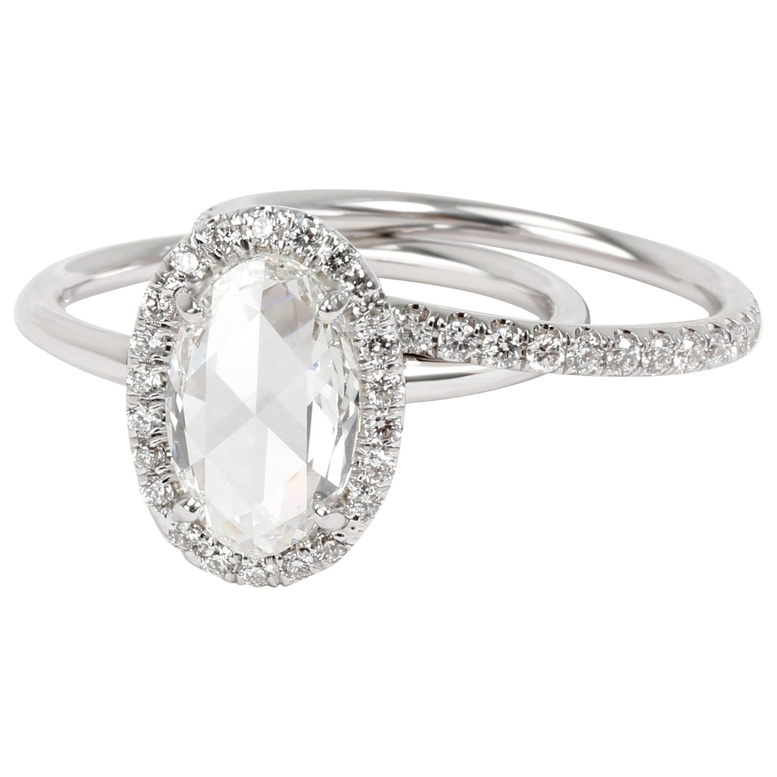 Halo Oval Rose Cut Diamond Engagement Wedding Set in 18K Gold G VS1 2.55 Carat