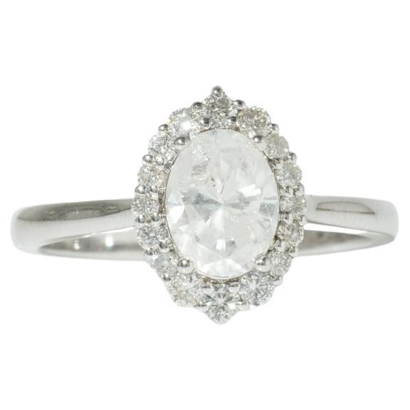 Anello di fidanzamento con diamante solitario ovale Halo in oro massiccio 14K (certificato) in vendita