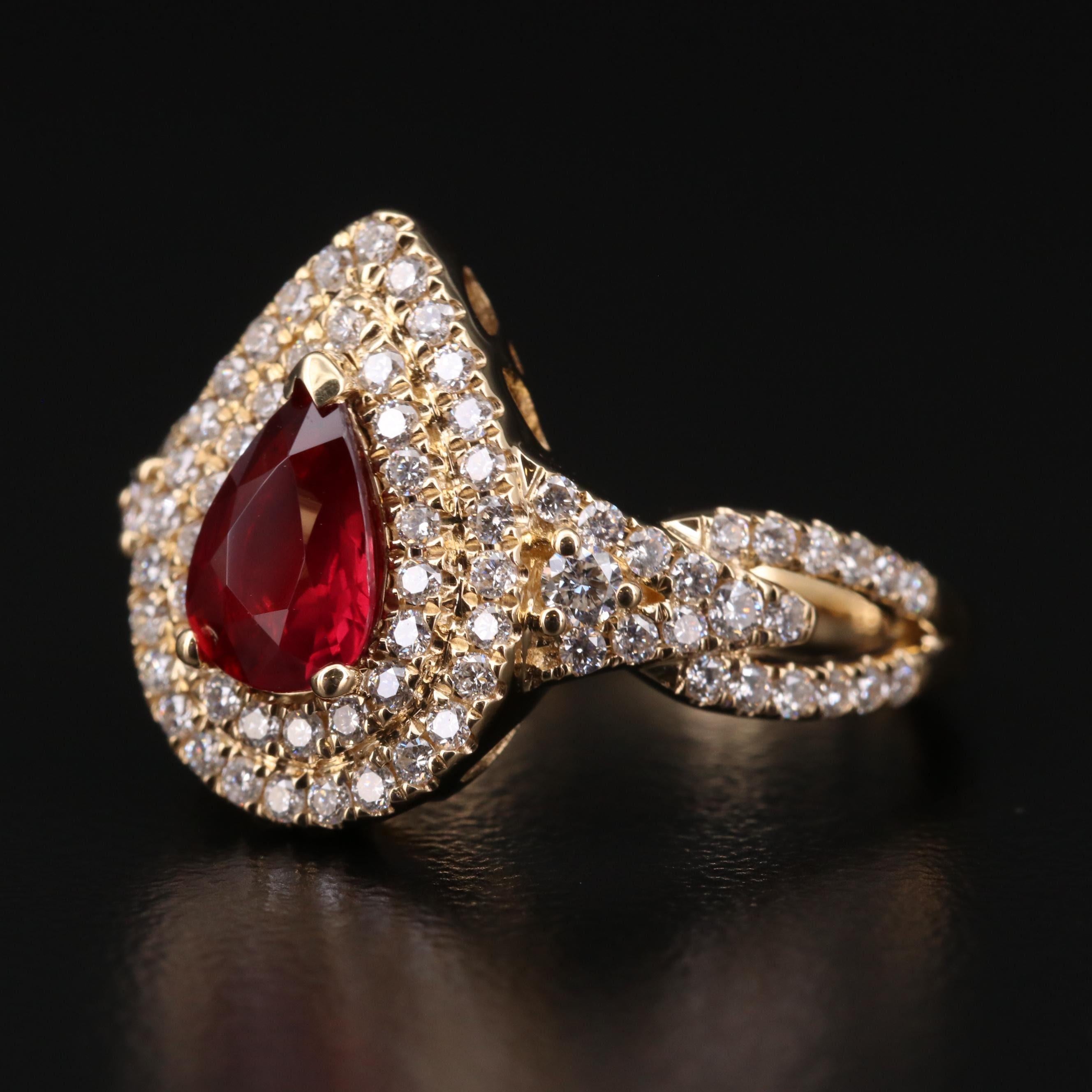 For Sale:  Halo Pear Cut Ruby Engagement Ring Ruby Diamond Yellow Gold Wedding Ring  4