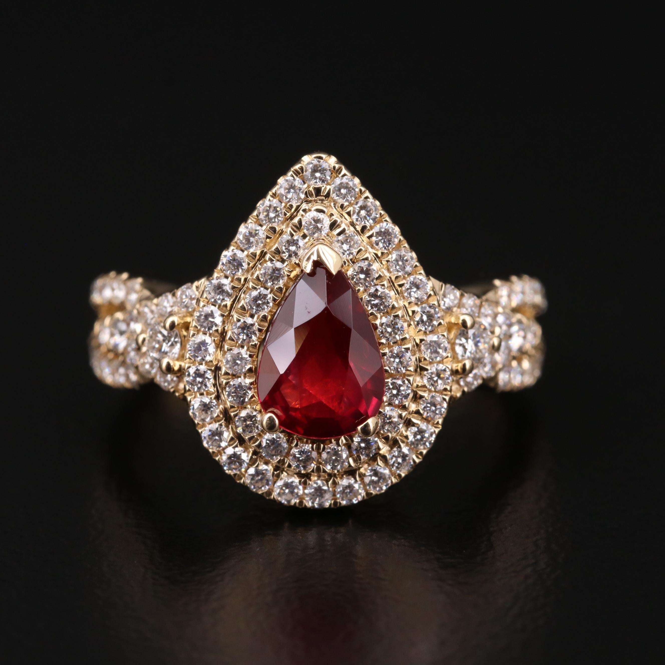 For Sale:  Halo Pear Cut Ruby Engagement Ring Ruby Diamond Yellow Gold Wedding Ring  6