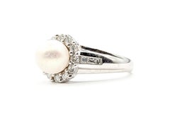 Halo Pearl & Diamond Ring in 14k White Gold
