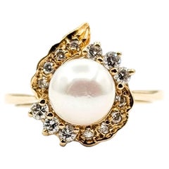 Halo Pearl & Diamond Ring in 14k Yellow Gold