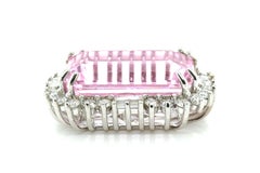 Halo Pendant Necklace GIANT 31.25ct Emerald Cut Kunzite Mined Diamonds 14K New