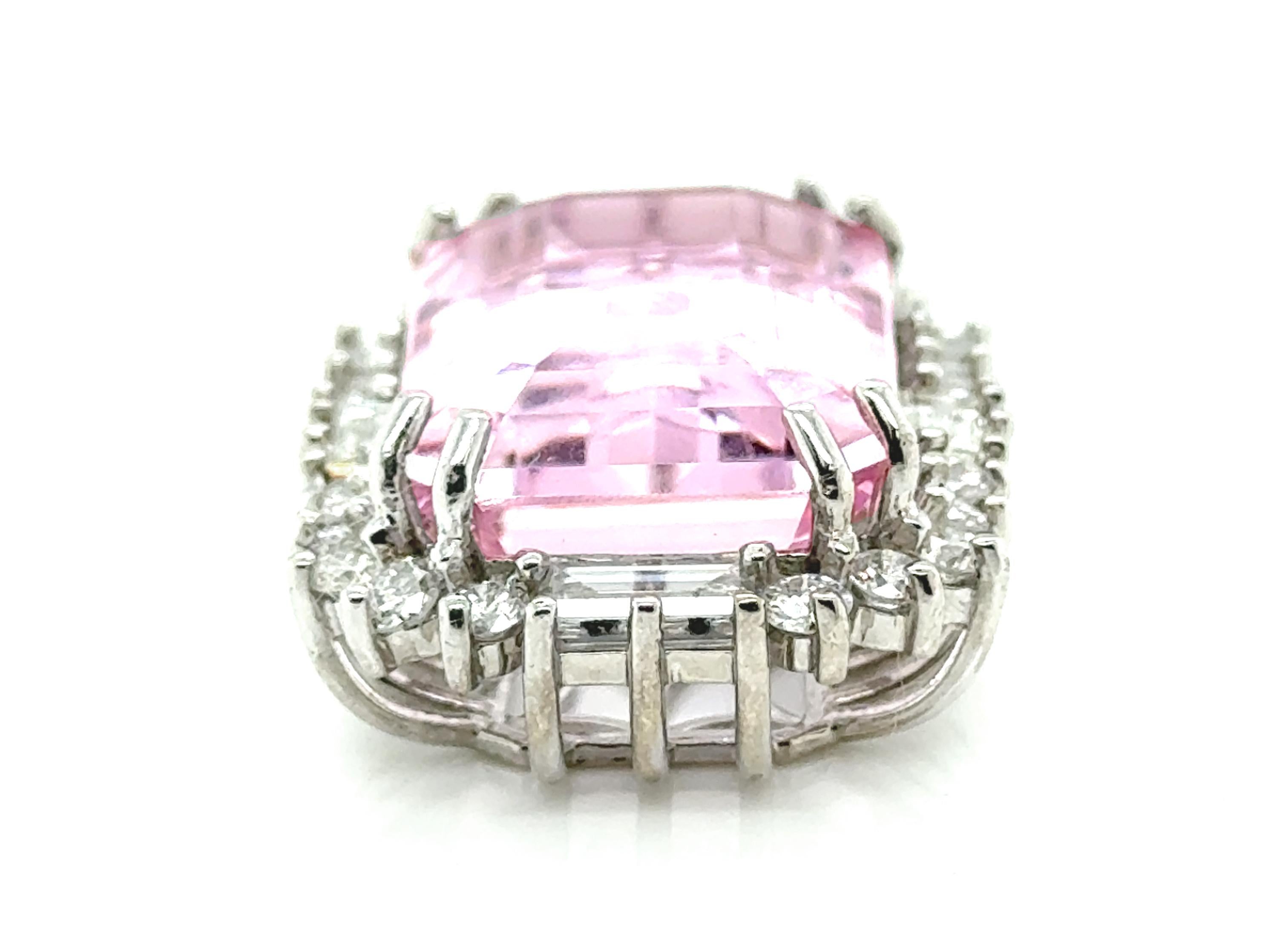 Halo Pendant Necklace GIANT 31.25ct Emerald Cut Kunzite Mined Diamonds 14K New In New Condition For Sale In Dearborn, MI
