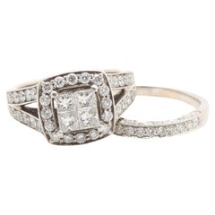 Vintage 2 Karat zertifiziert natürlichen Diamanten Verlobungsring Set in 18K Gold