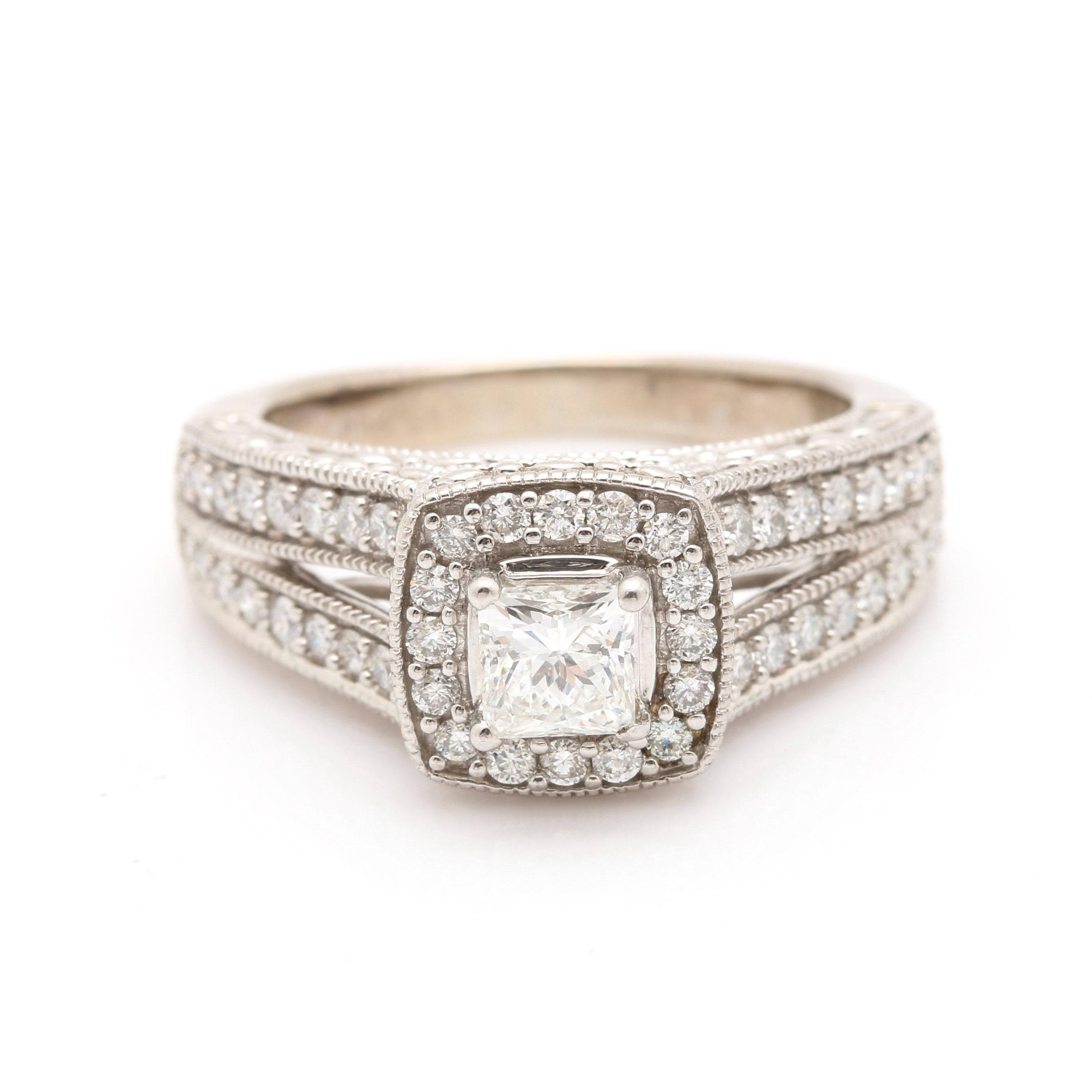 For Sale:  Halo Princess Cut Moisanite Engagement Ring Set, Diamonds Ring Set 2