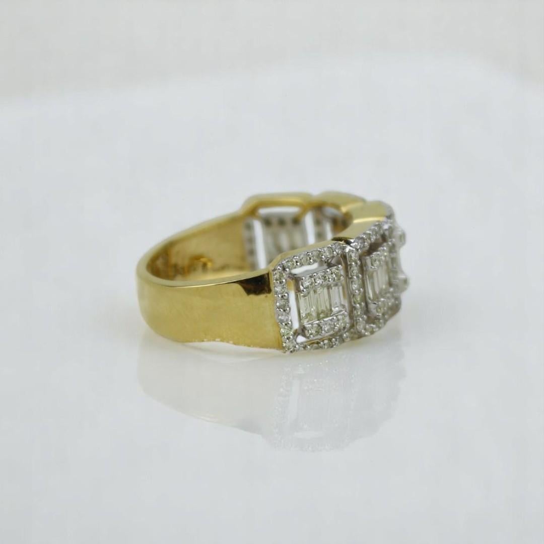 Halo Rectangular Diamond Ring in 14k Solid Gold (Certified) For Sale 3