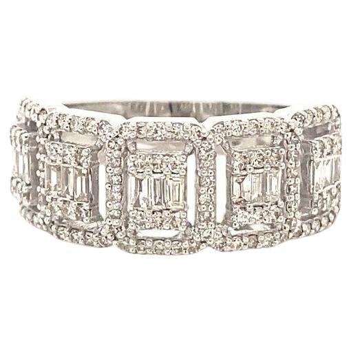 Halo Rectangular Diamond Ring in 14k Solid Gold (Certified) For Sale