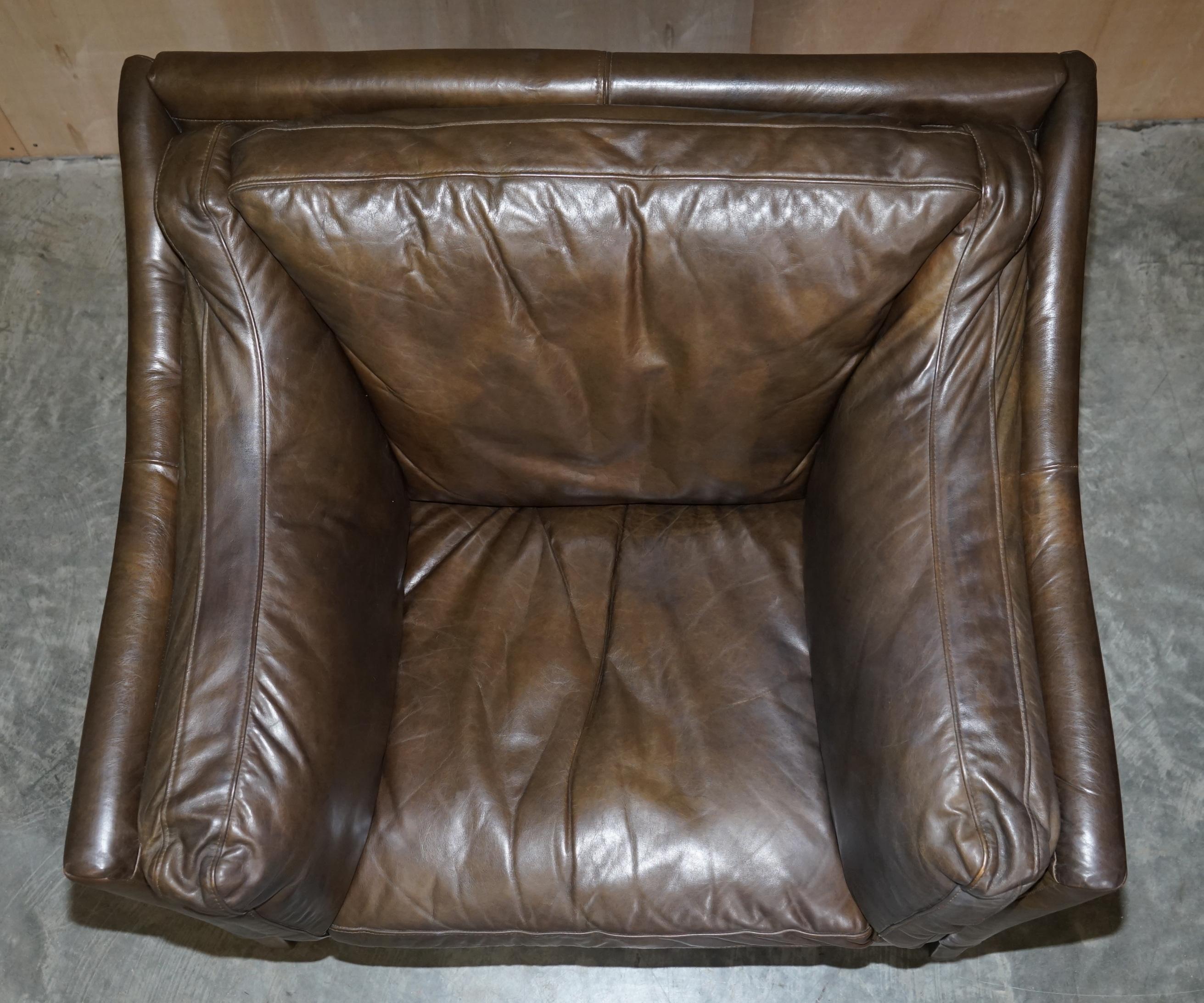 Art Deco Halo Reggio Super Comfortable Brown Leather Armchair Matching Sofa Available