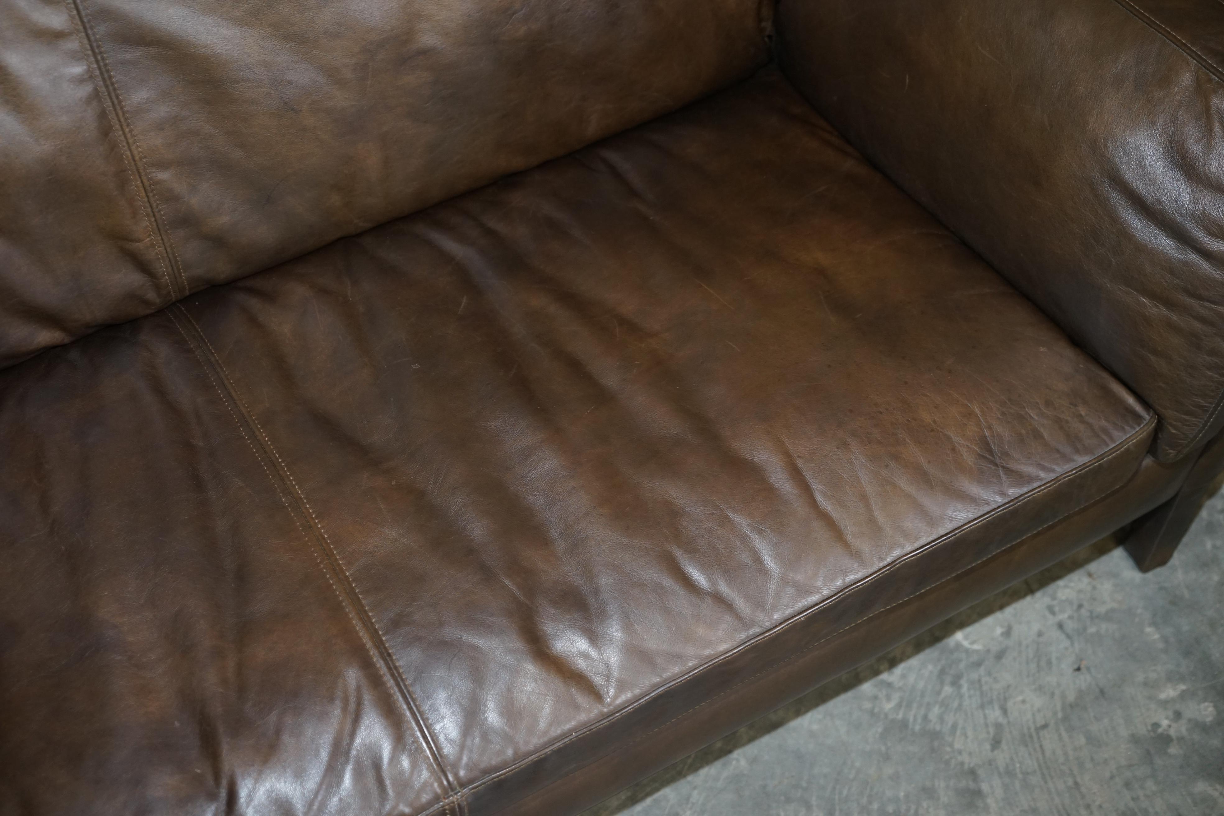 20th Century Halo Reggio Very Comfortable Brown Leather Sofa Matching Armchair Available