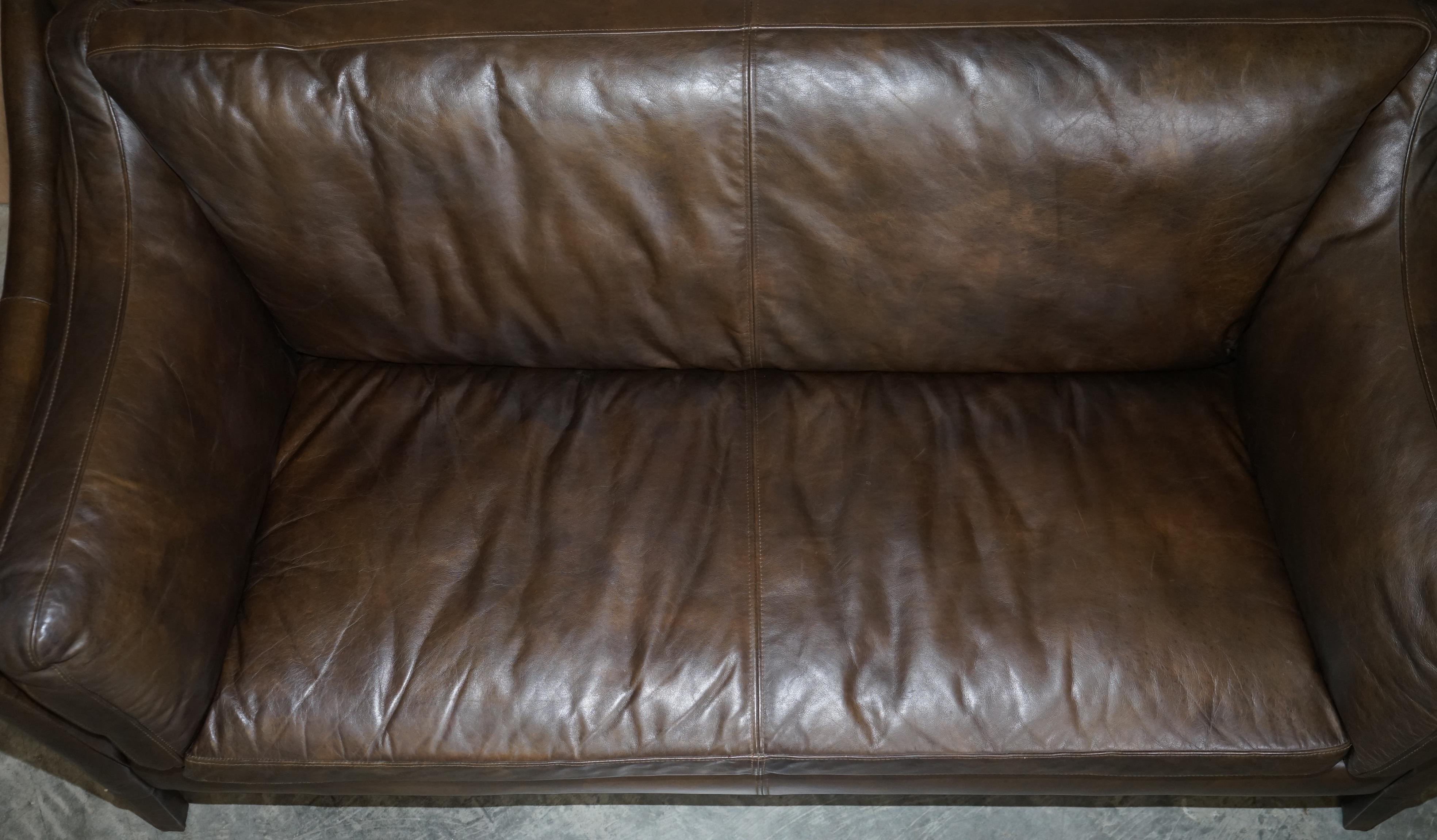 Hand-Crafted Halo Reggio Very Comfortable Brown Leather Sofa Matching Armchair Available