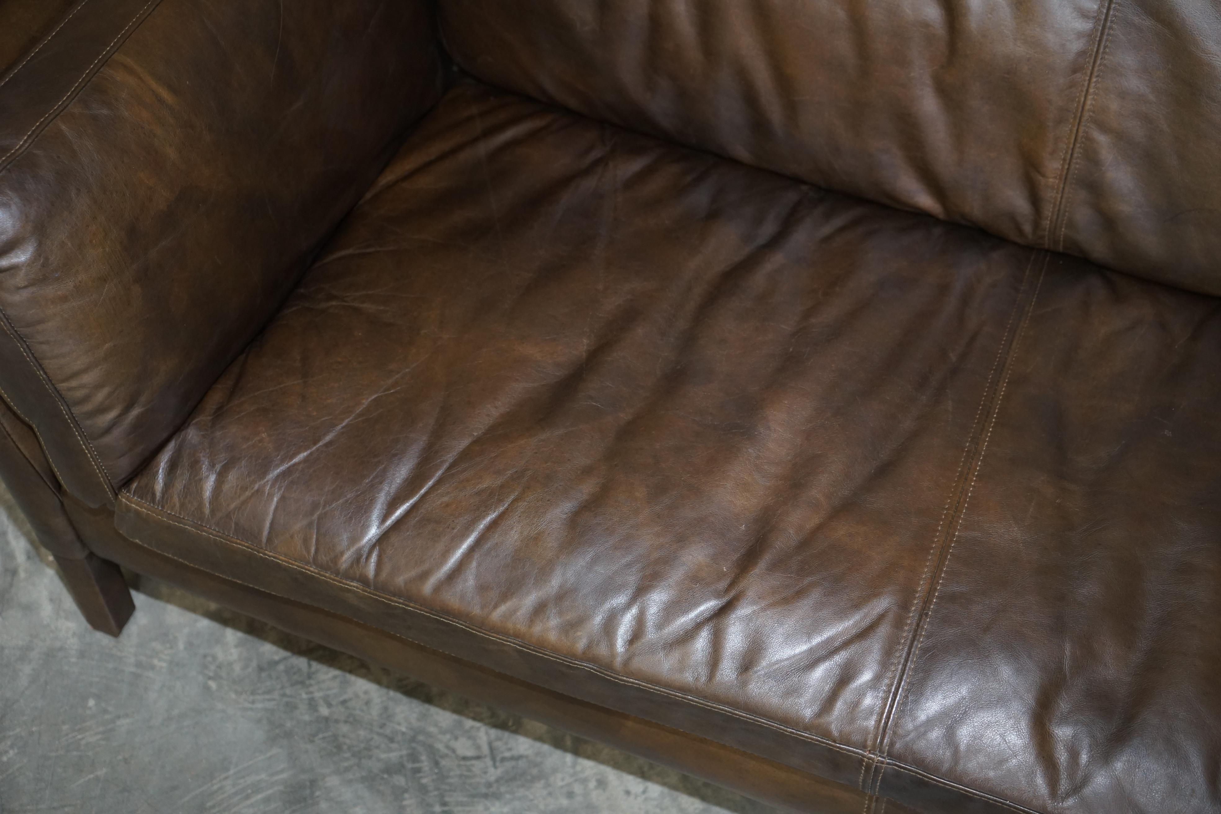 Halo Reggio Very Comfortable Brown Leather Sofa Matching Armchair Available In Good Condition In West Sussex, Pulborough