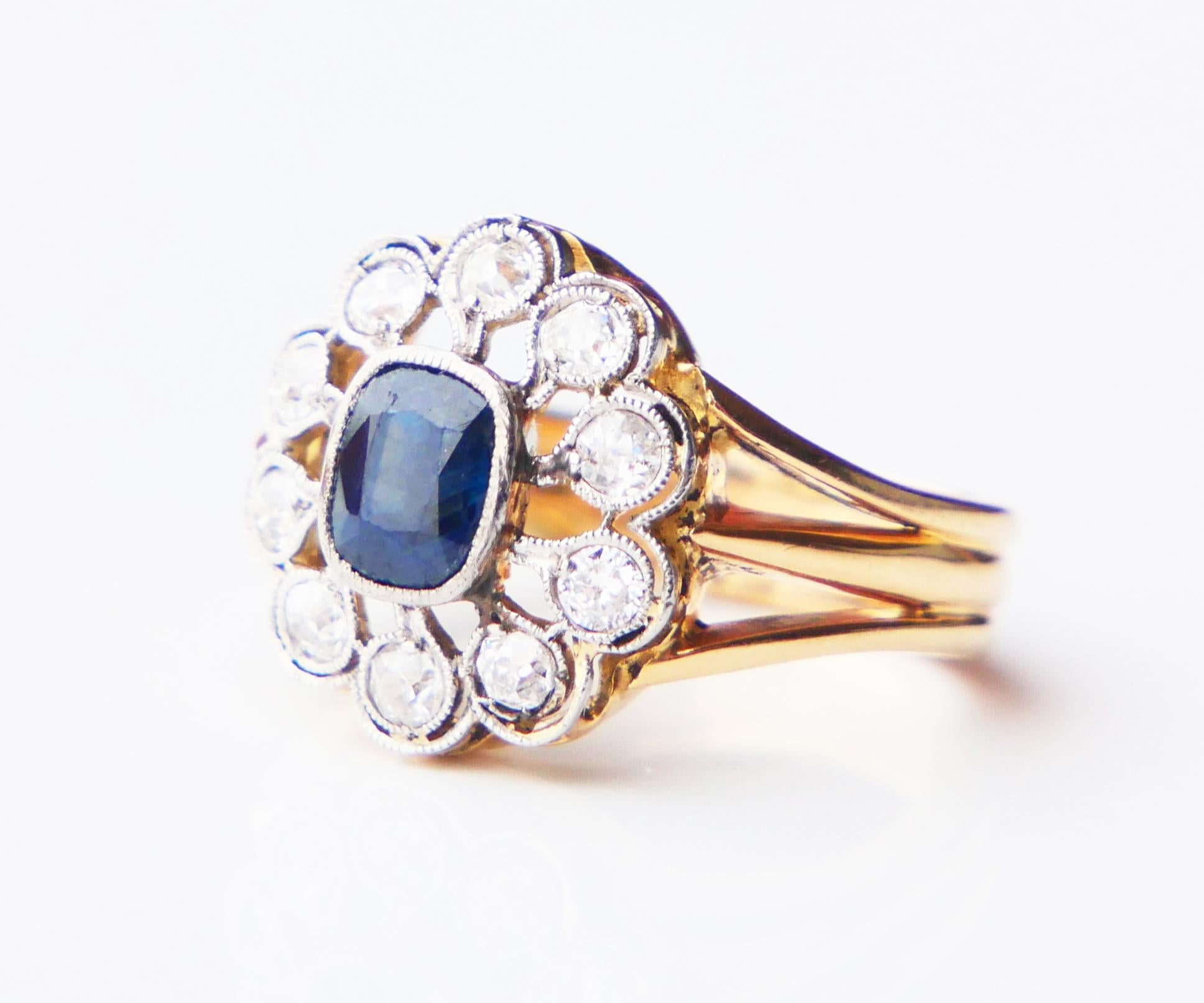 Halo Ring 1.25ct Bi-color Sapphire 0.8ctw Diamonds 18K Platinum Ø4.5US / 5.3gr For Sale 4
