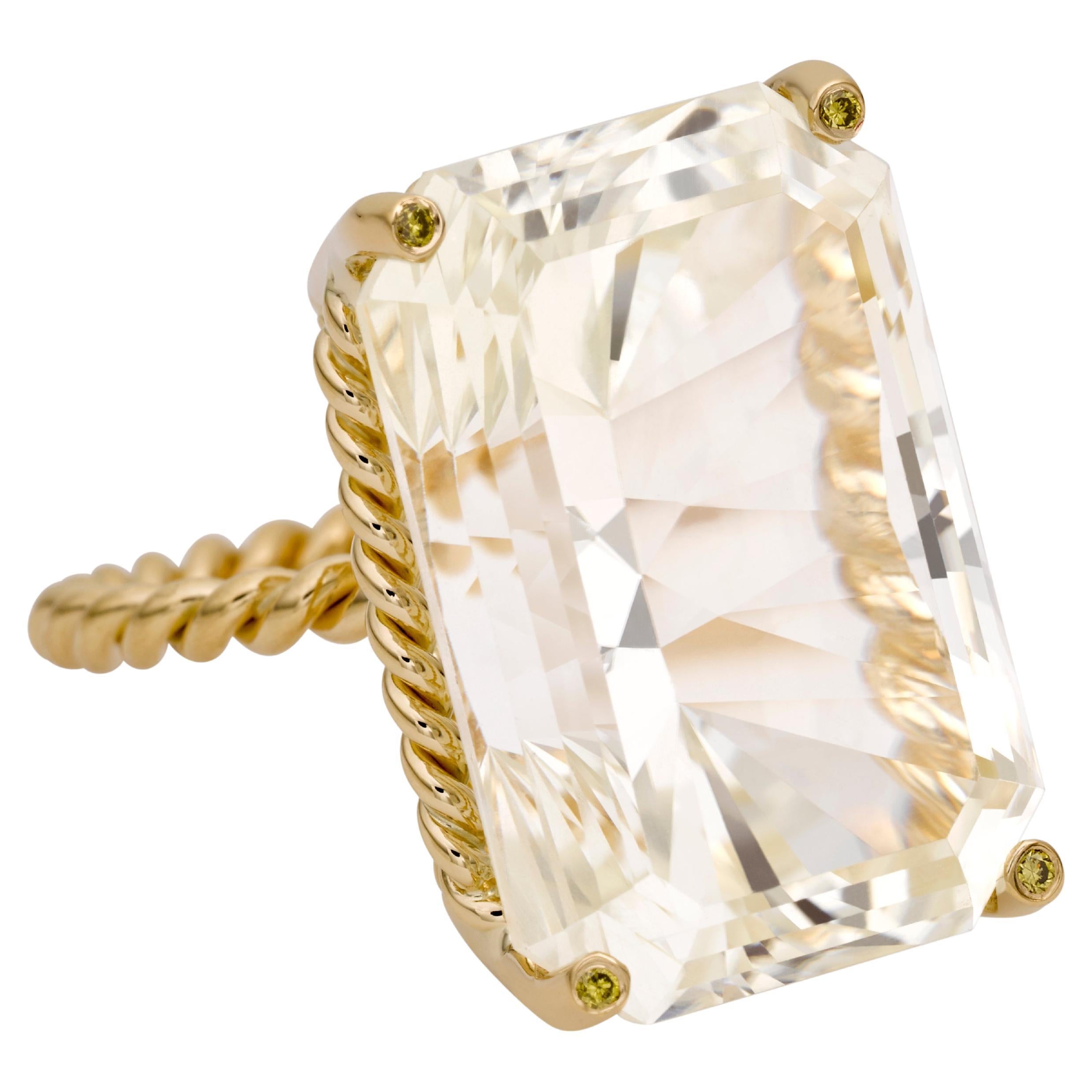 One-of-a-Kind 35.51ct Kunzite Halo Ring with Green Diamonds, 18k Gold
