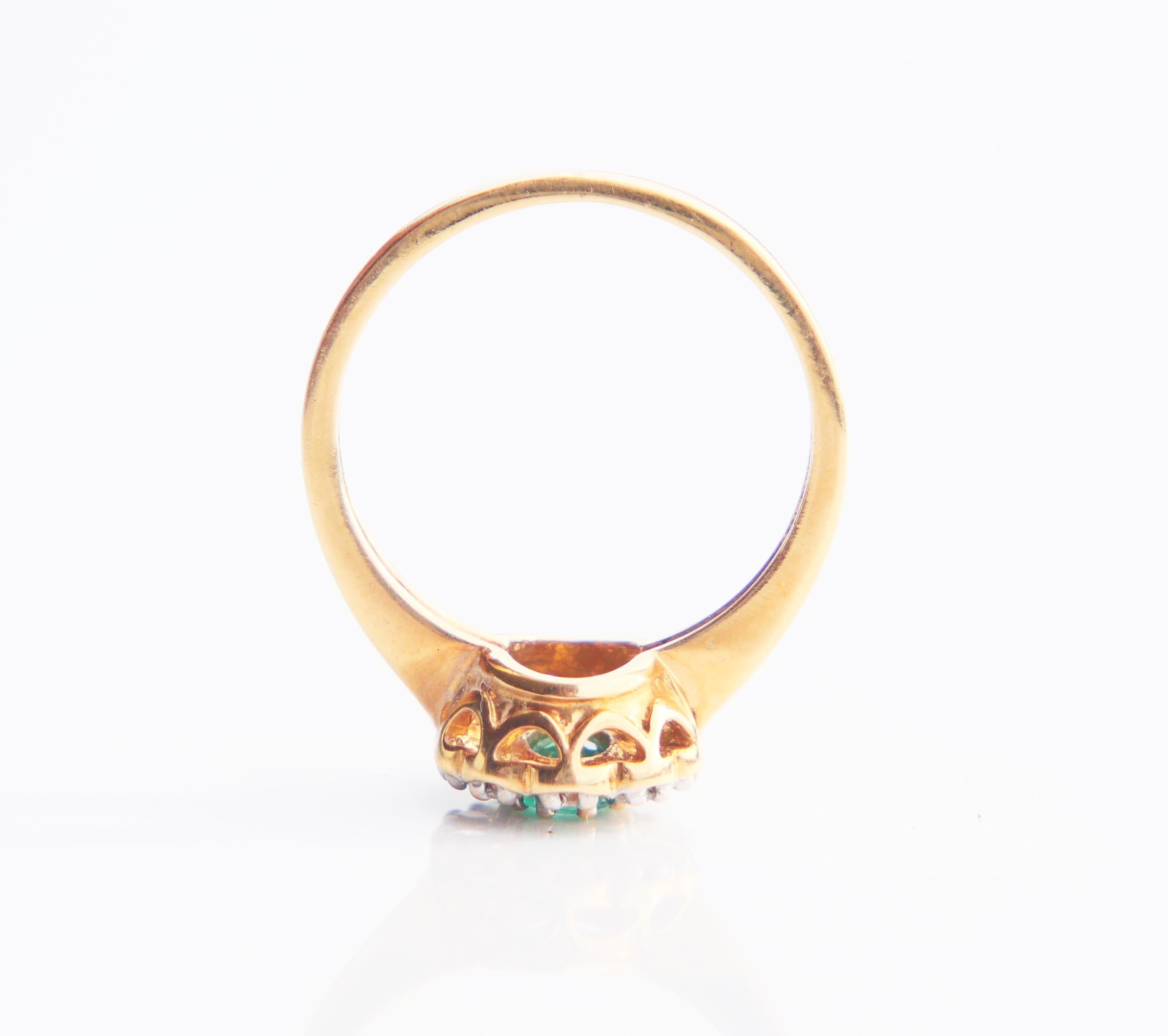 Halo Ring natural Emerald Diamonds solid 18K Gold Ø US6.75/ 3.7gr For Sale 9
