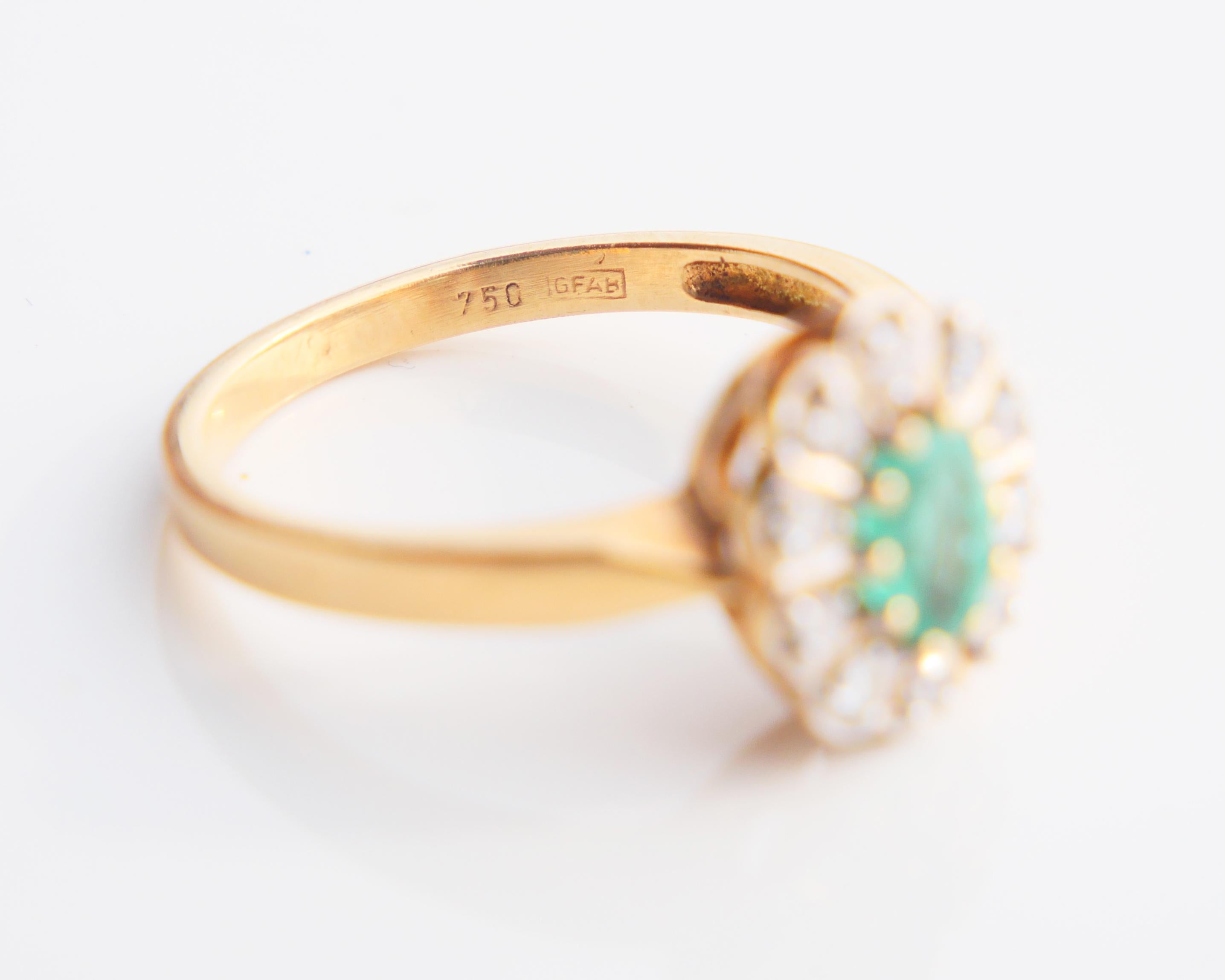 Halo Ring natural Emerald Diamonds solid 18K Gold Ø US6.75/ 3.7gr For Sale 11