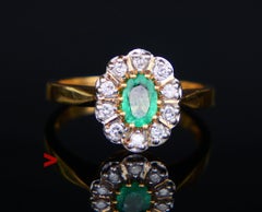 Halo Ring natural Emerald Diamonds solid 18K Gold Ø US6.75/ 3.7gr