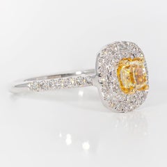 Halo Ring with Fancy Yellow Radiant Cut Diamond Center.  D1.08ct.t.w.