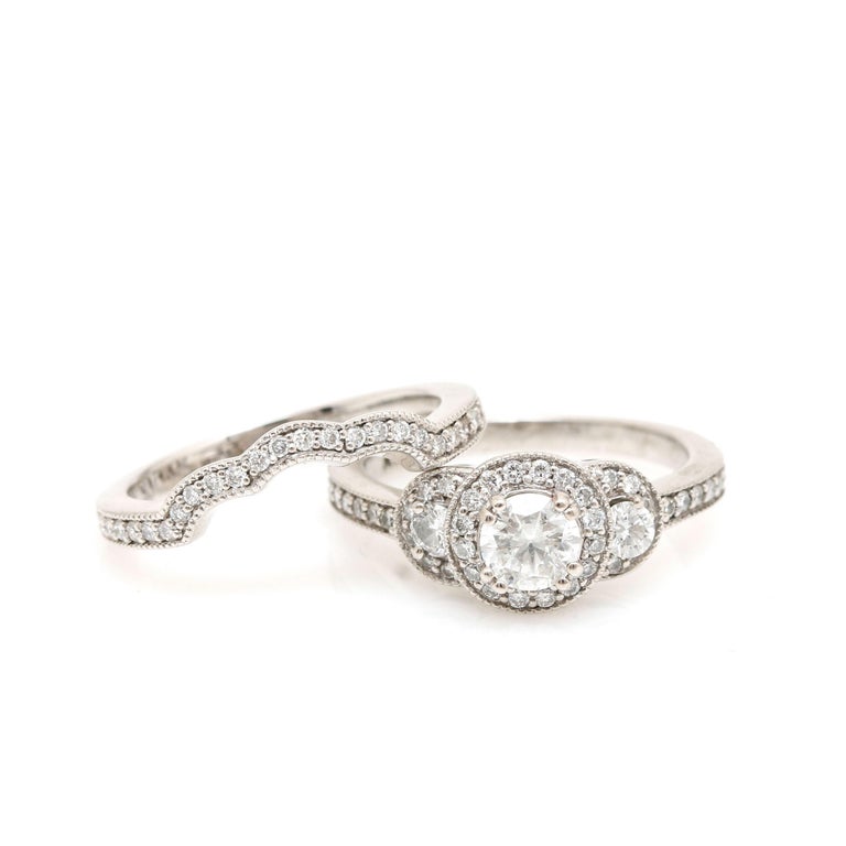 Customizable Halo Round Cut Diamonds Engagement Ring Set, Diamonds