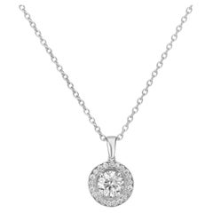 Halo Round Diamond Solitaire Pendant in White Gold Chain