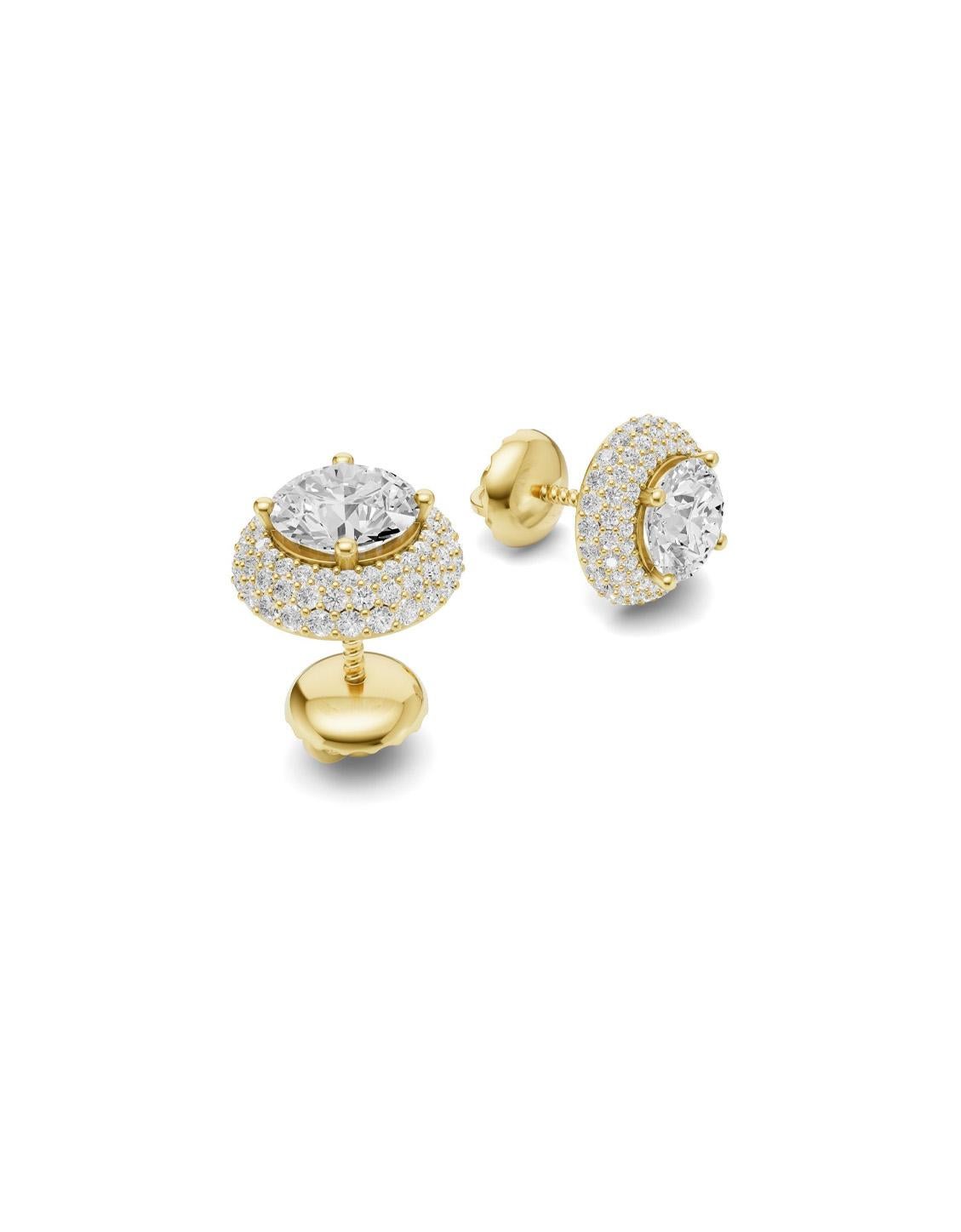 Halo round moissanite earrings studs In New Condition For Sale In Istanbul, TR