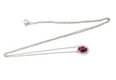 Halo Ruby & Diamond Necklace in 10k White Gold