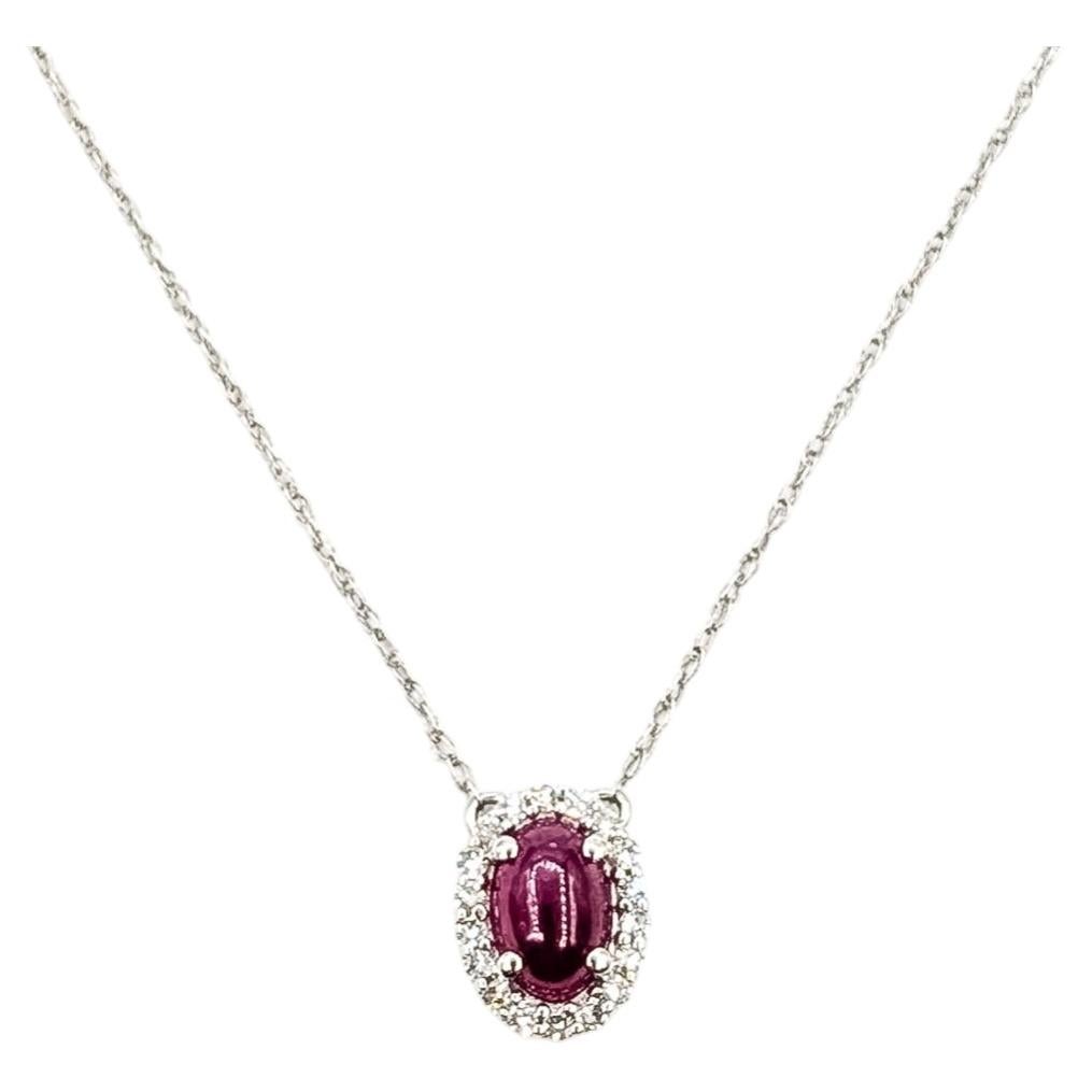 Halo Ruby & Diamond Necklace in 10k White Gold