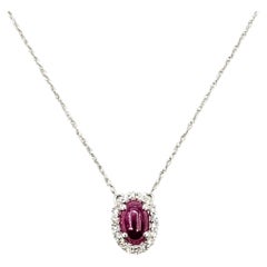 Halo Ruby & Diamond Necklace in 10k White Gold