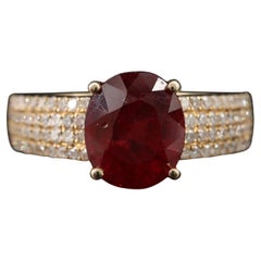 Antique 2.51 Carat Natural Blood Red Ruby Diamond Engagement Ring Gold Band Ring