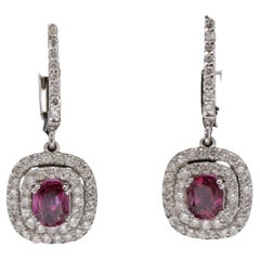 Halo Ruby Stud Earrings, Antique Natural Ruby and Diamond Earring Set